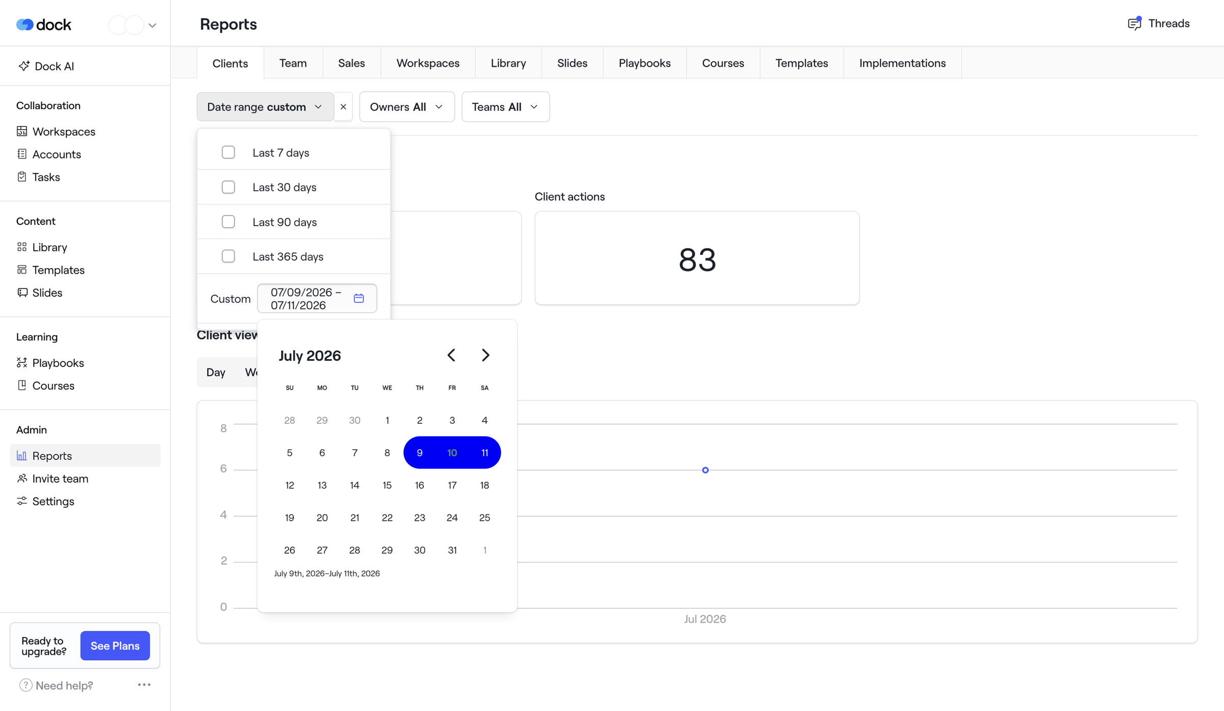 Dock - Reports · Dock screen