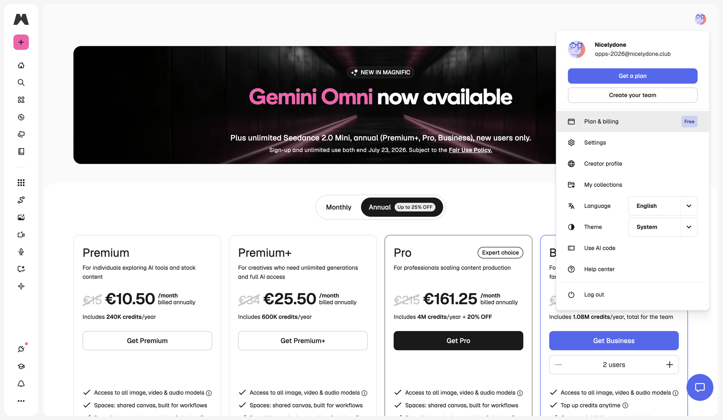 Magnific - Pricing plans | Magnific (formerly Freepik) screen