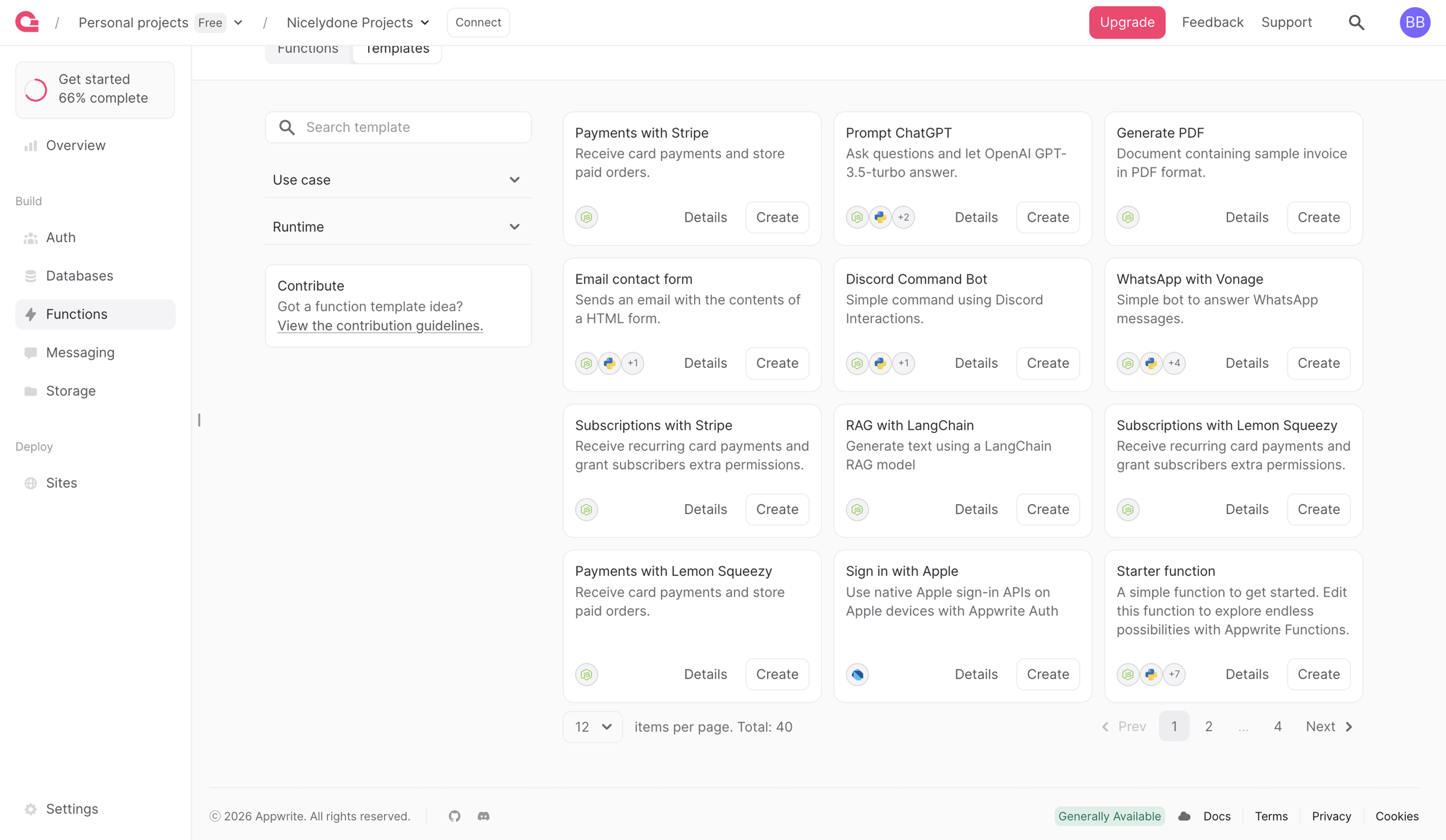 Create execution - Appwrite from Appwrite