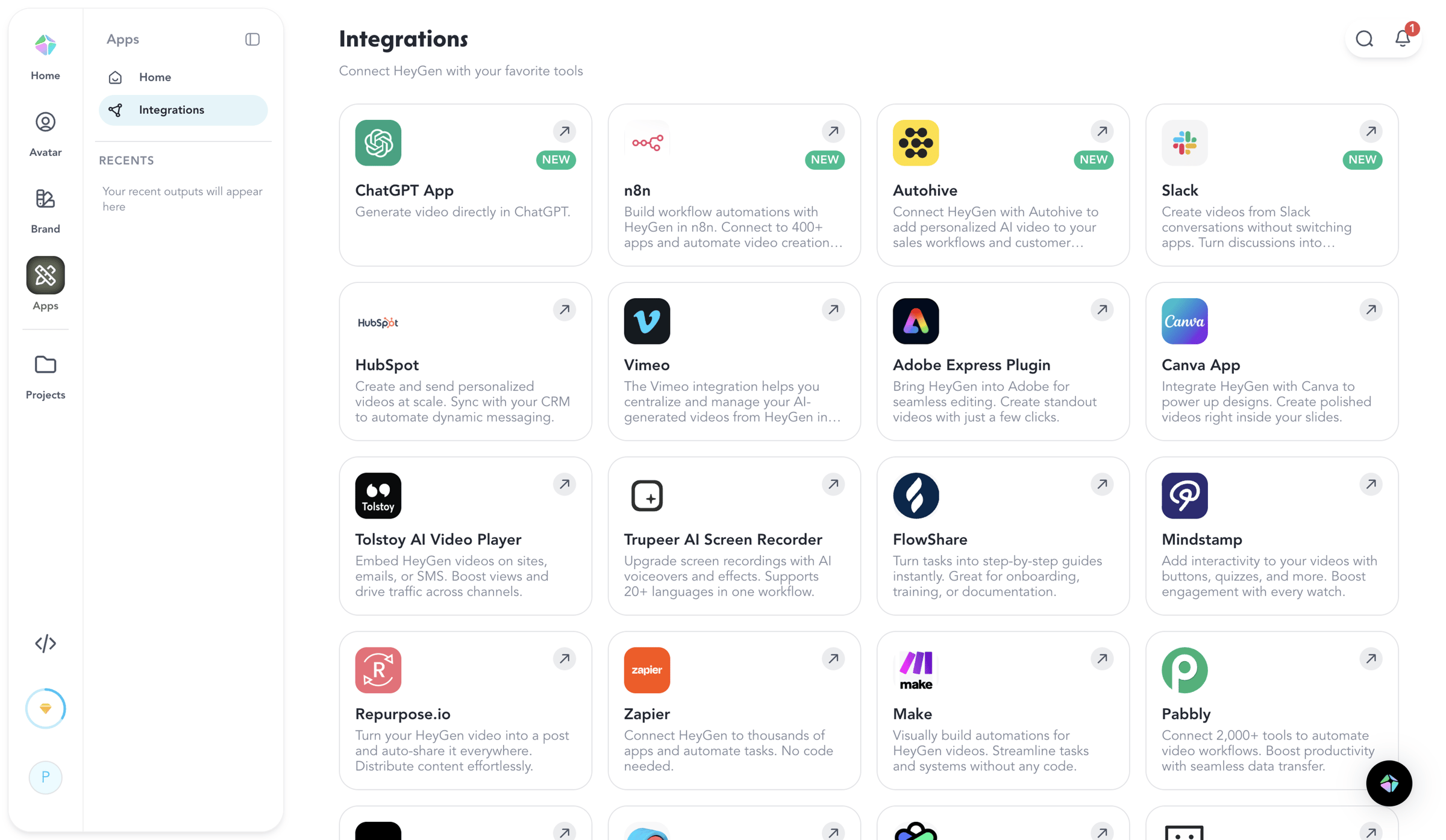 HeyGen - HeyGen - Apps screen