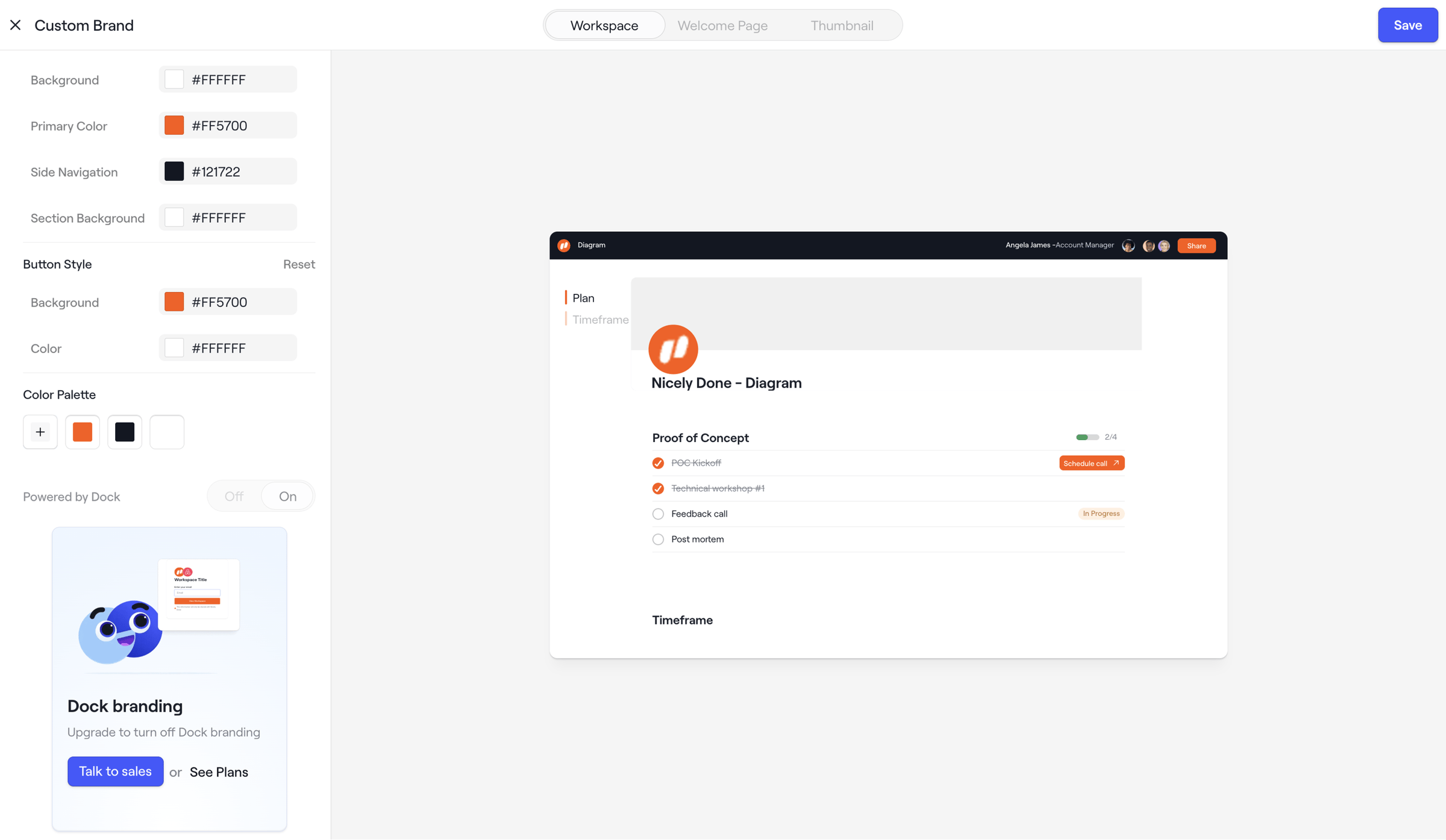 Dock - Custom Branding · Dock screen