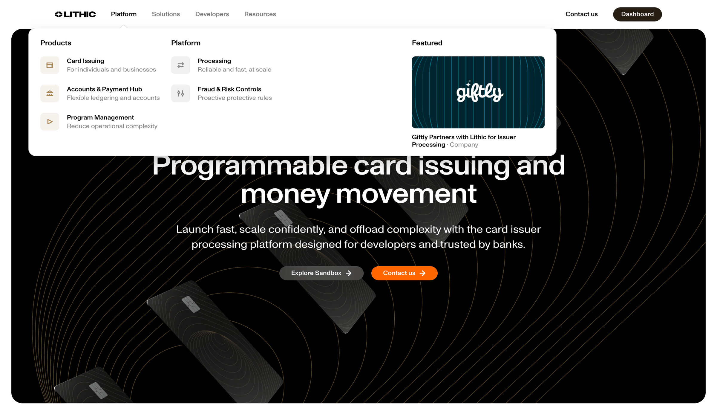 Lithic - Programmable Card Issuing and Money Movement | Lithic - hover: Platform screen