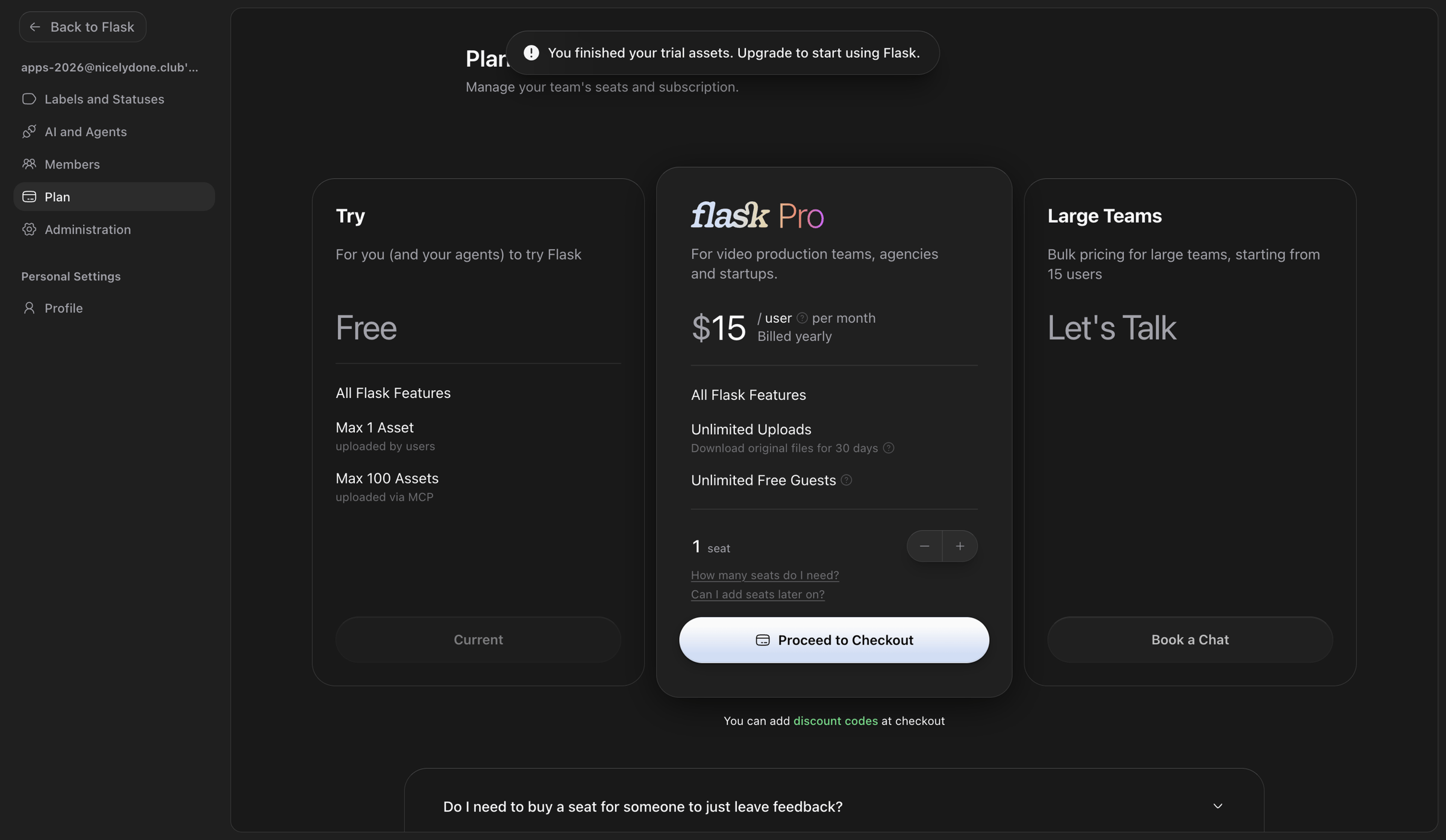 Flask screen