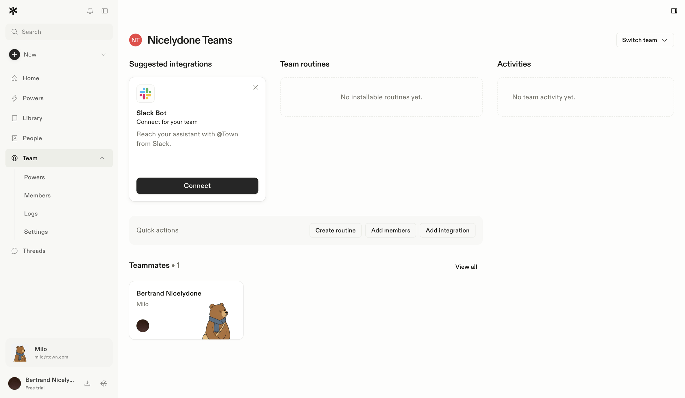 Town - Nicelydone Teams screen