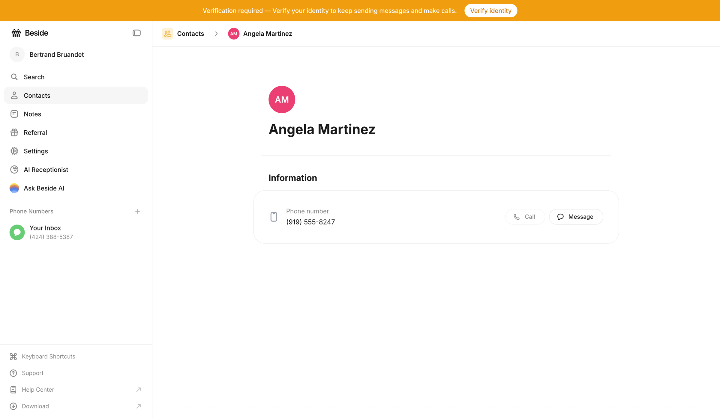 Beside - Angela Martinez - Contacts - Beside screen