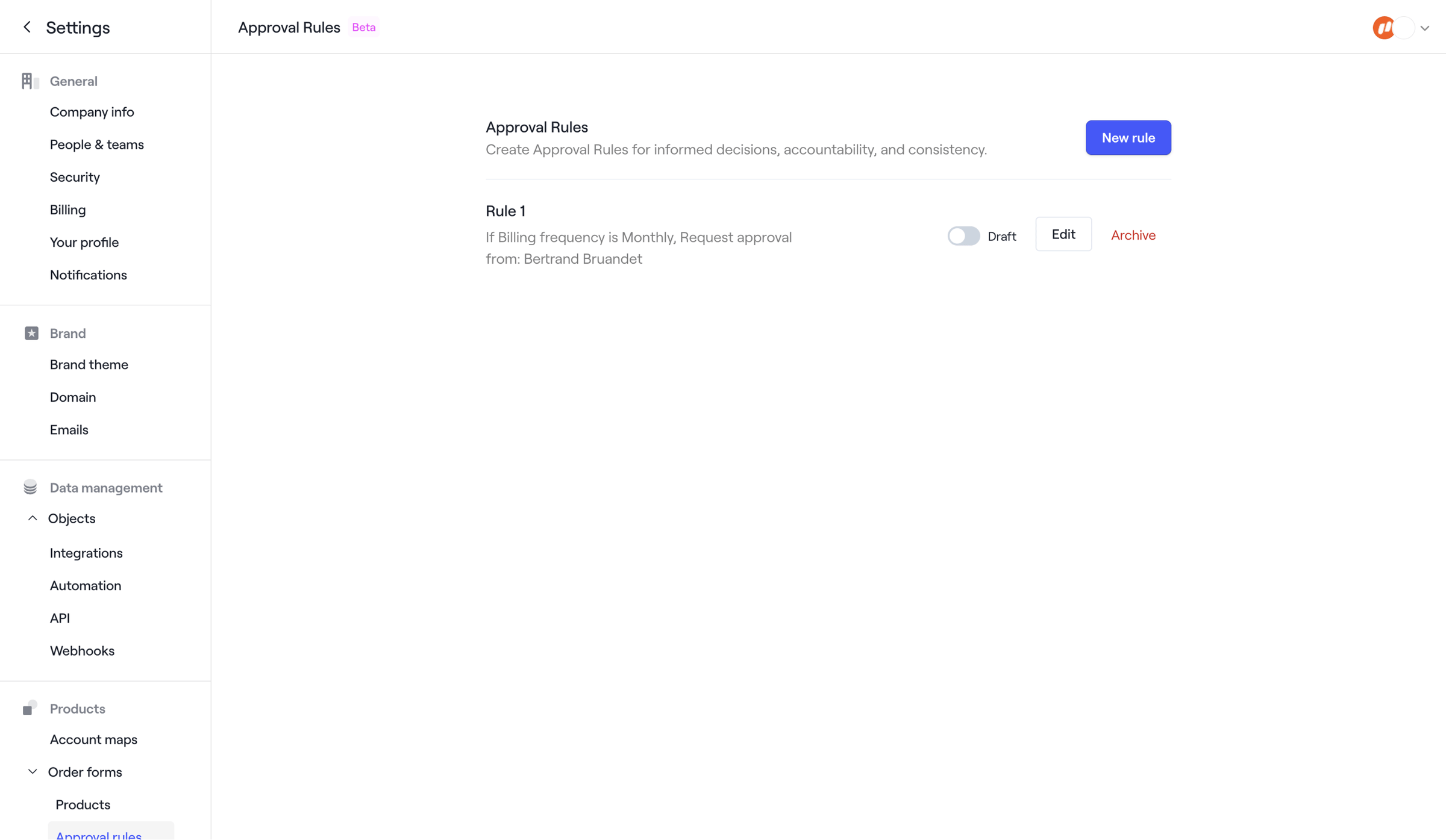 Dock - Approval Rules · Dock screen