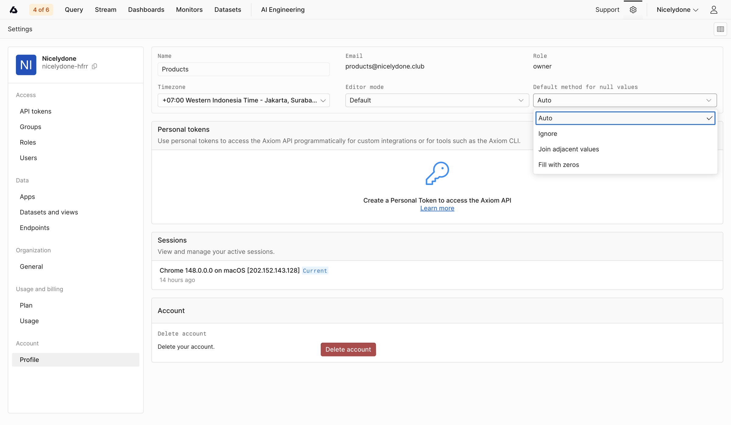 Axiom - Profile - Settings - Axiom screen