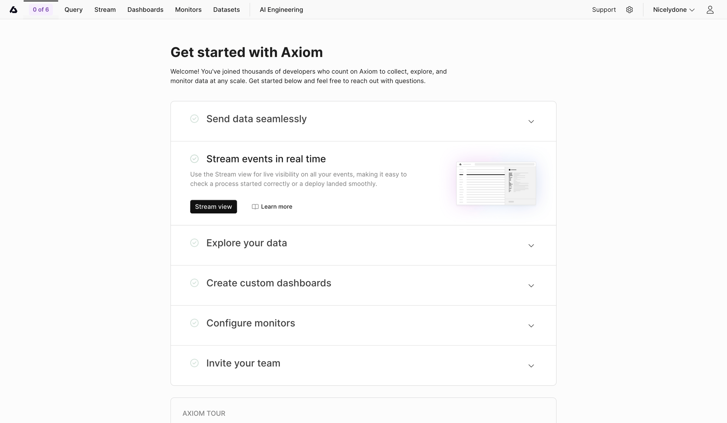 Axiom - Getting Started screen