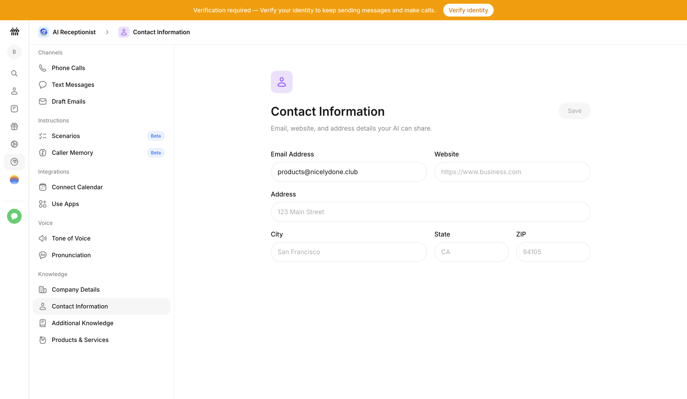 Beside - Contact Information - AI Receptionist - Beside screen