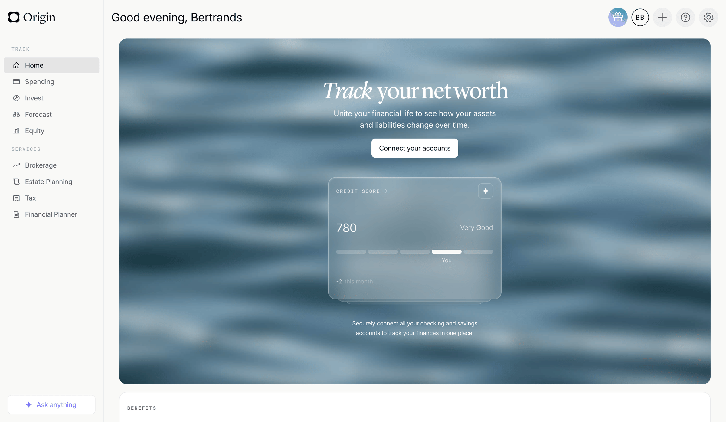 Origin Financial screen