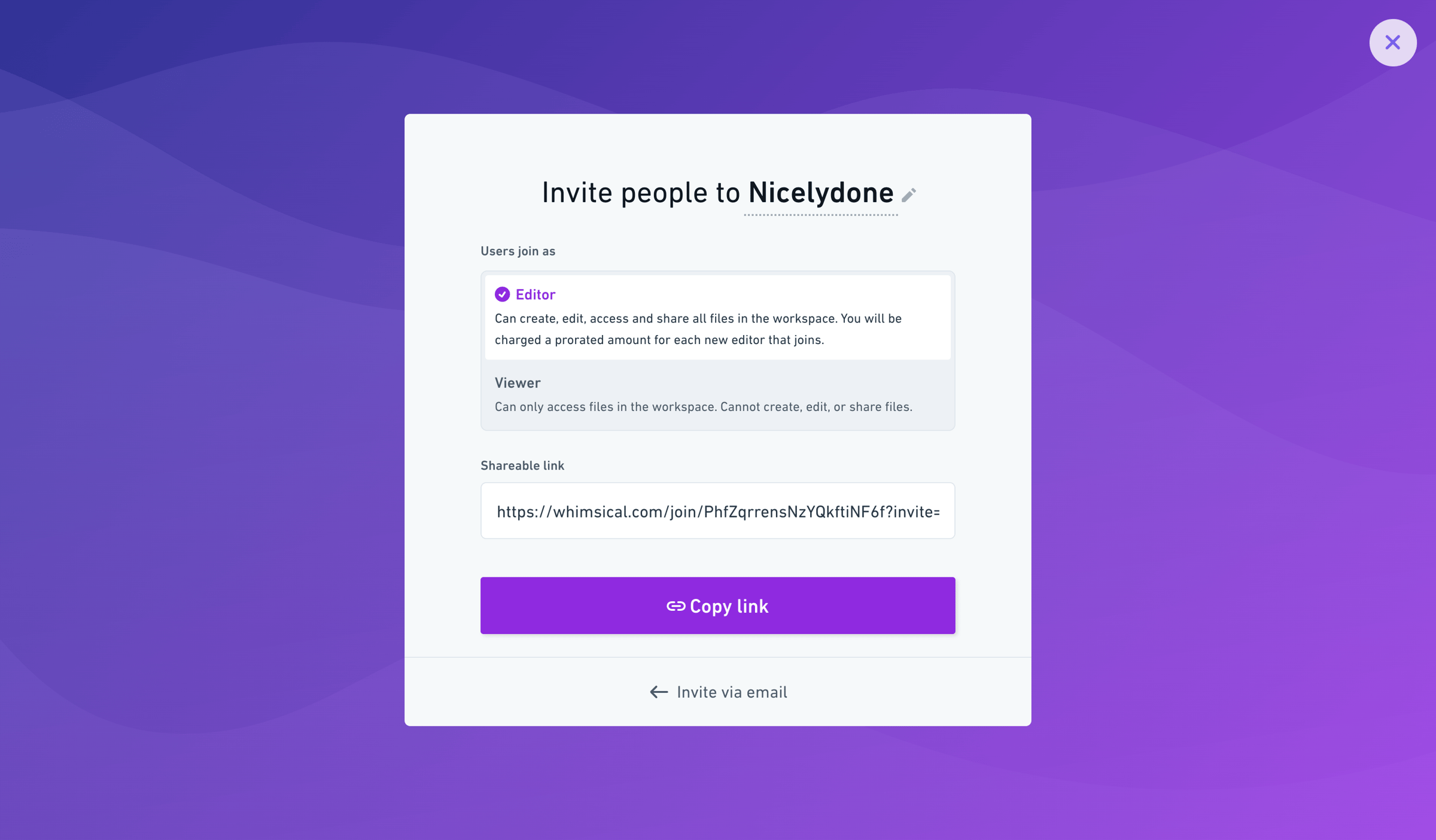Whimsical - Invite people screen