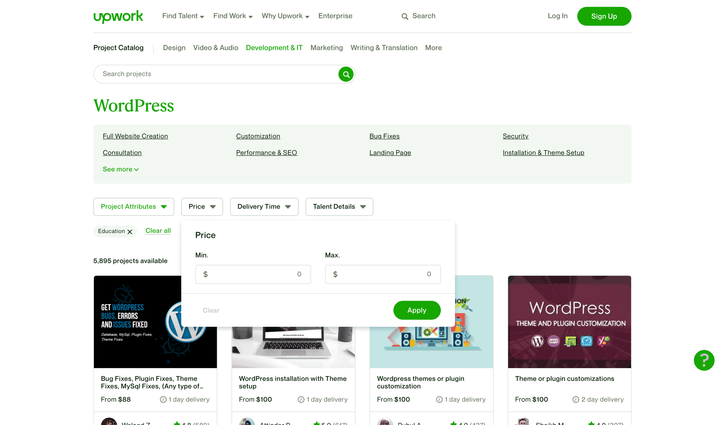Upwork - WordPress Development Services | Upwork screen