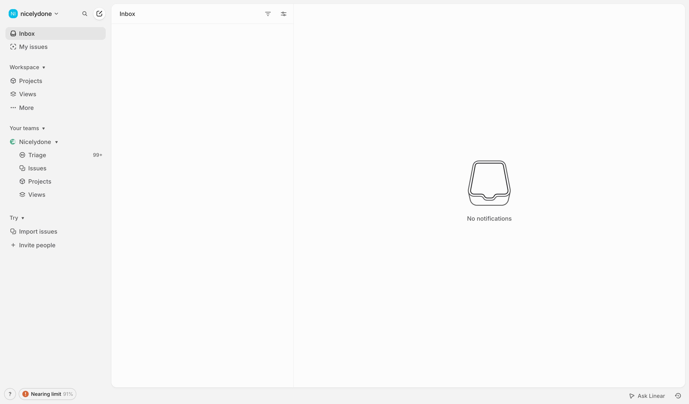 Linear - Inbox screen