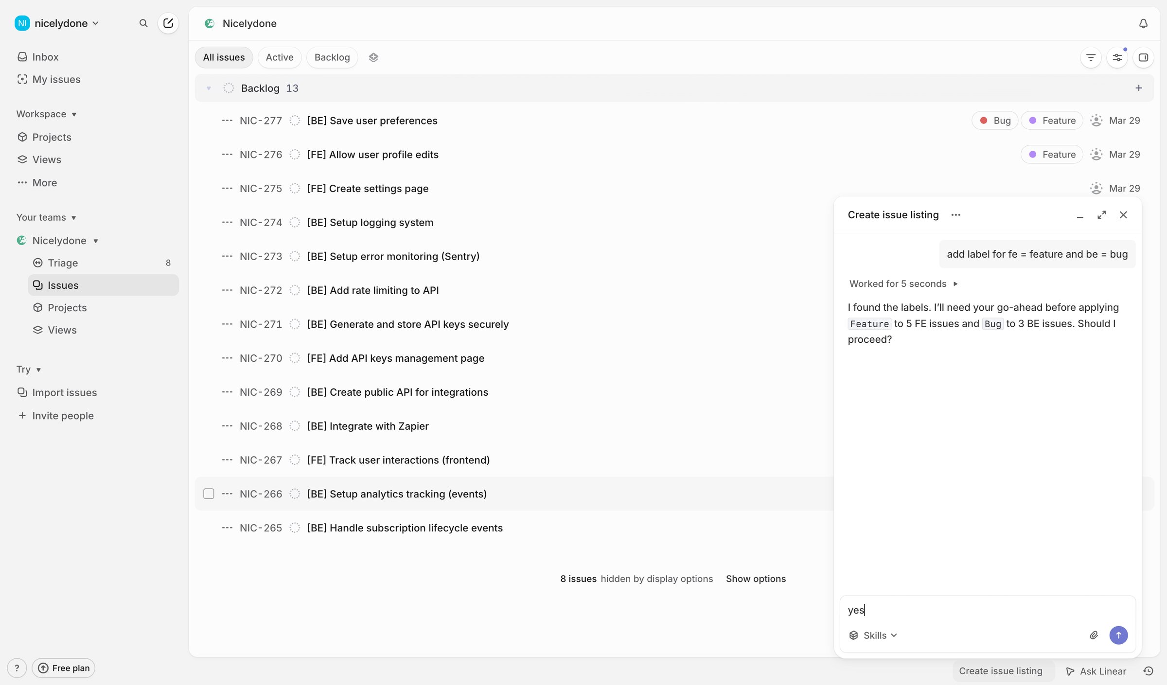 Linear - Nicelydone › All issues screen