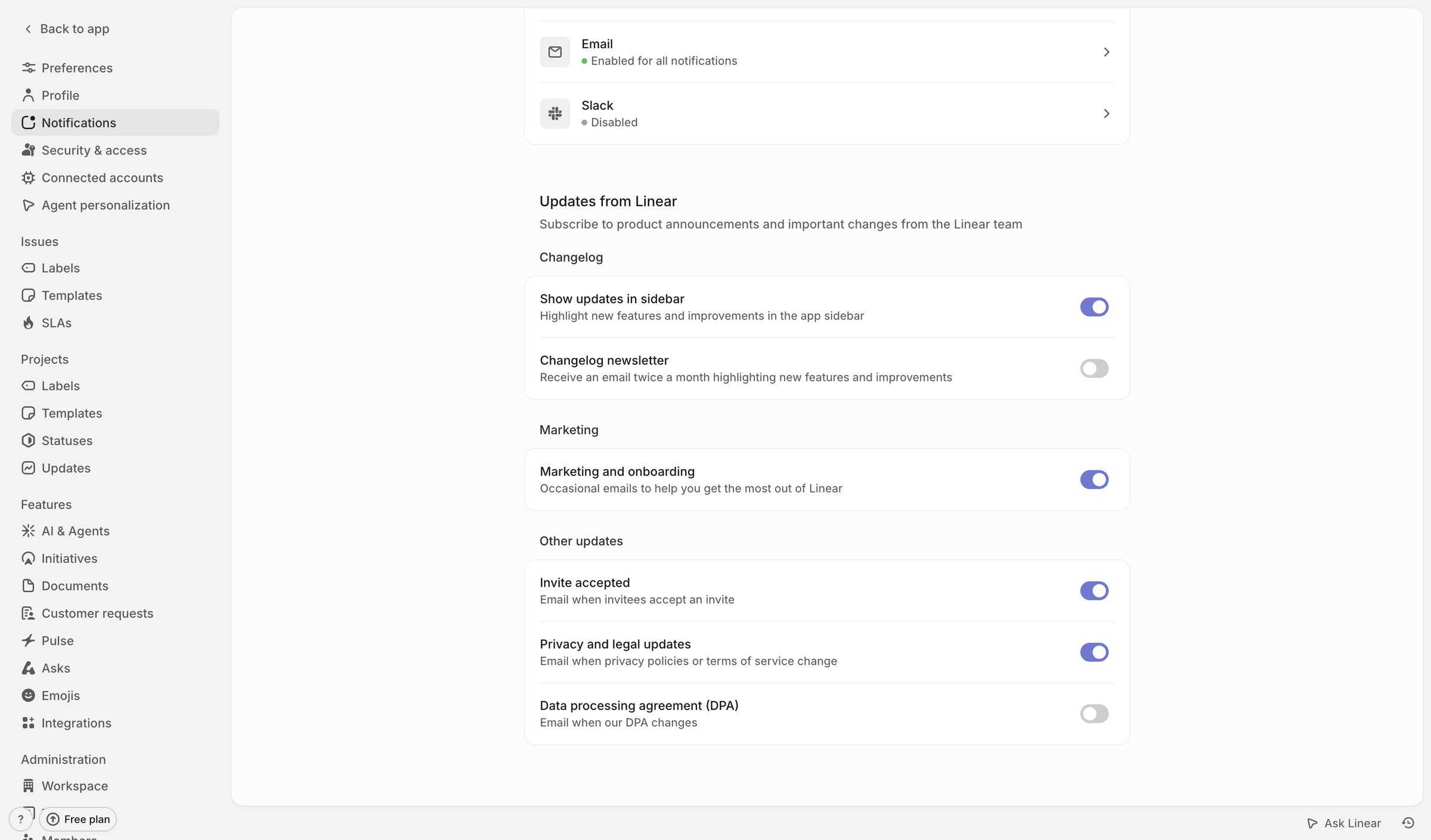 Linear - Notifications screen