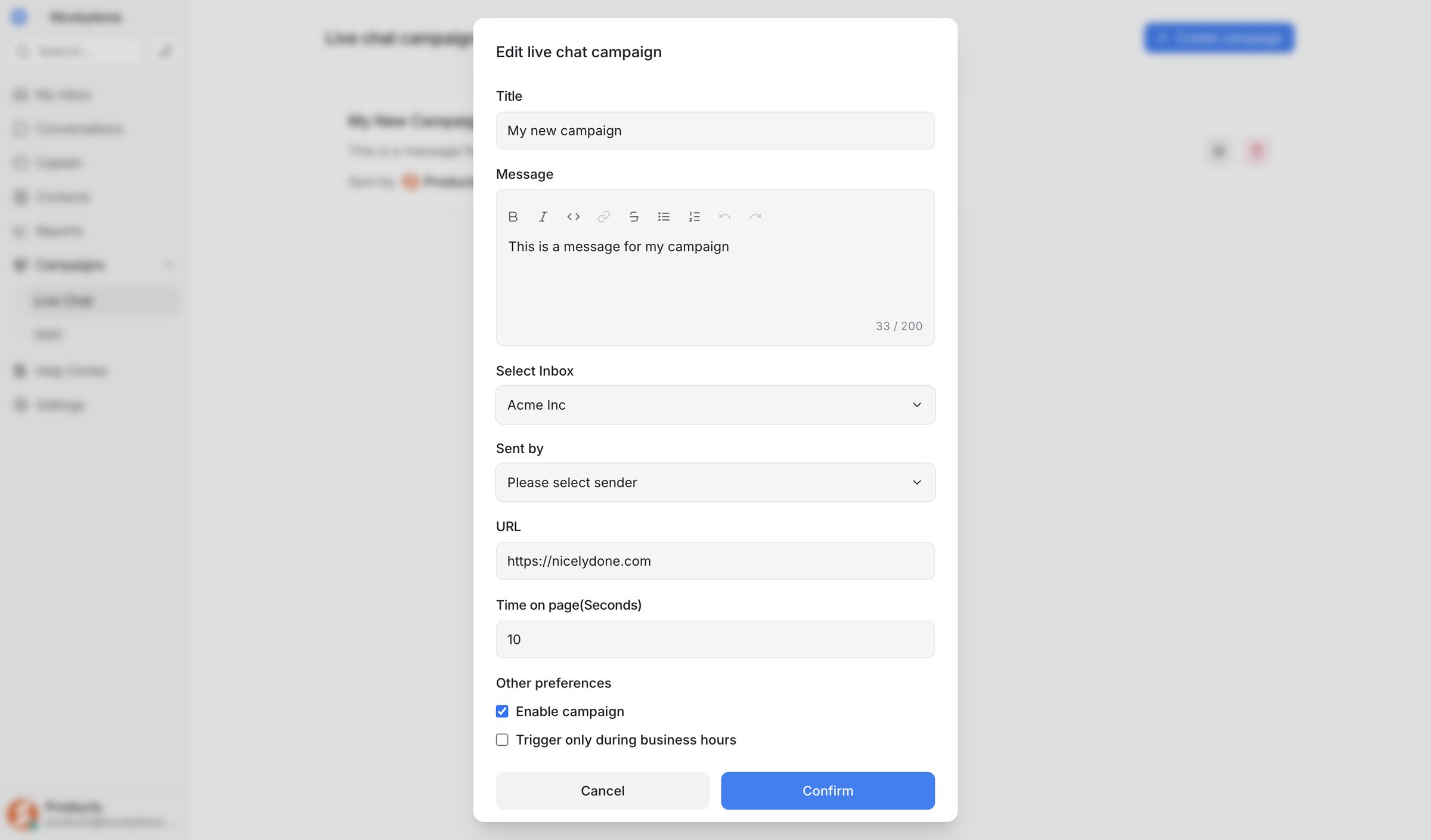 Chatwoot screen