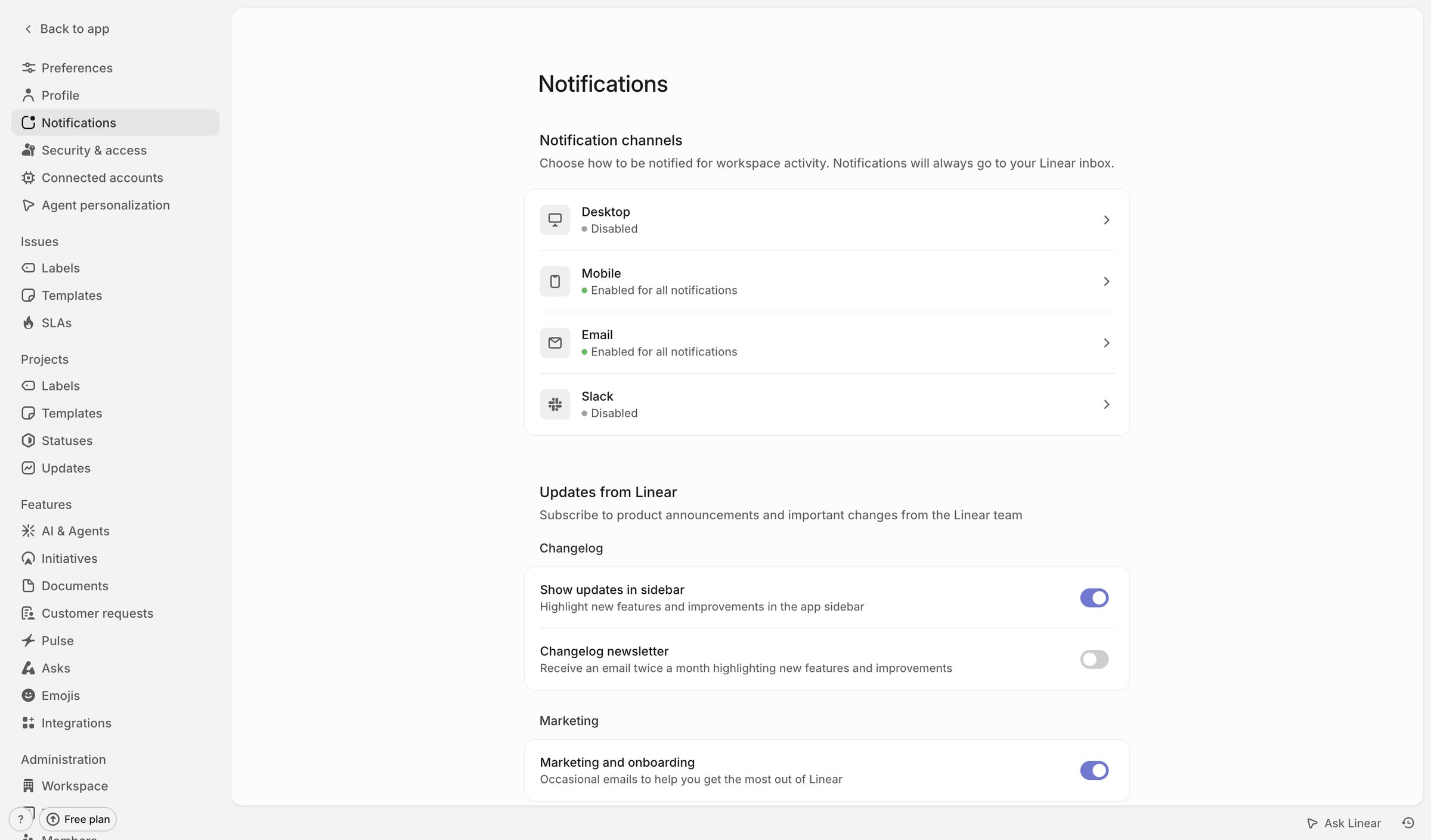Notifications from Linear