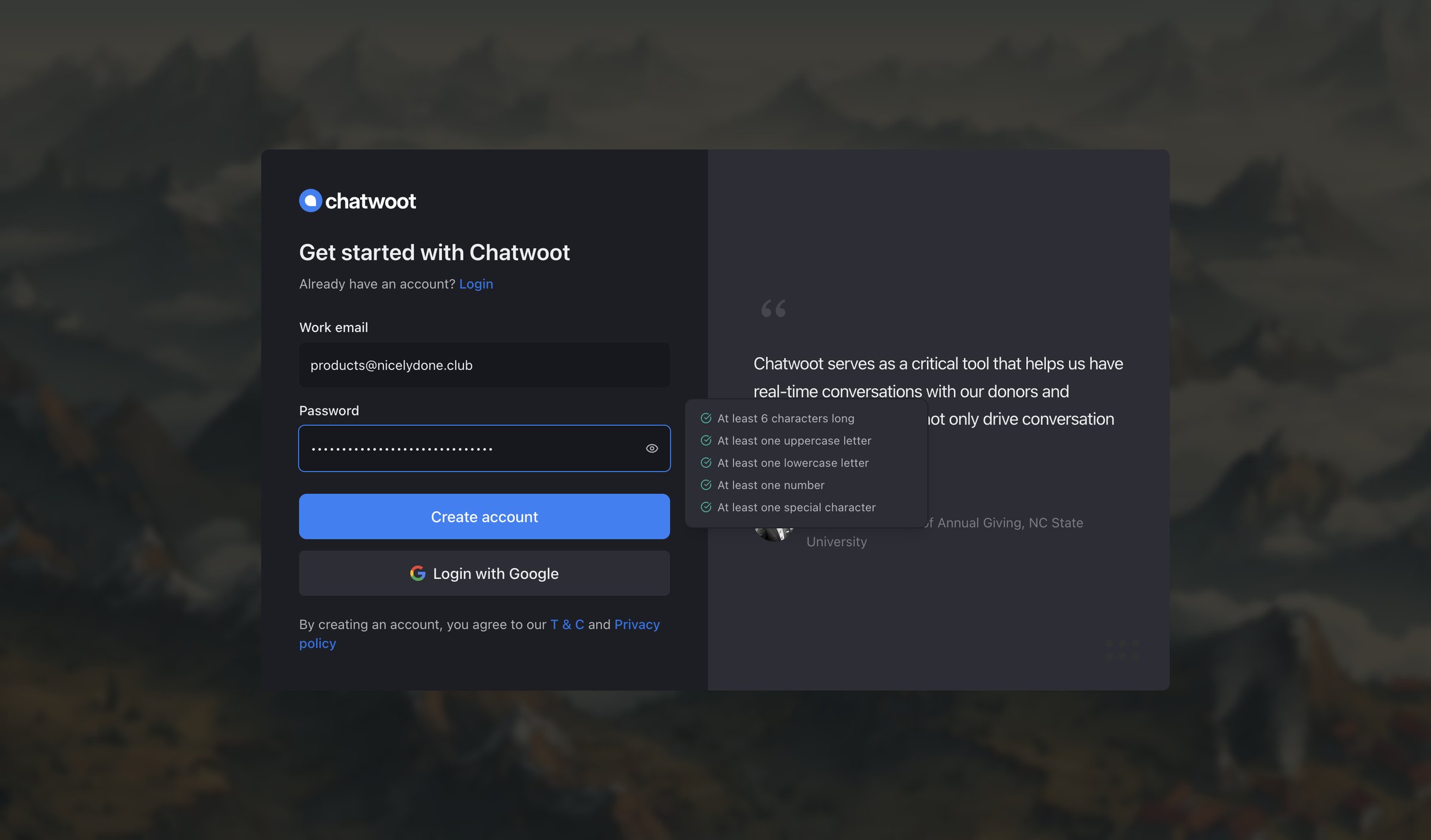 Chatwoot screen