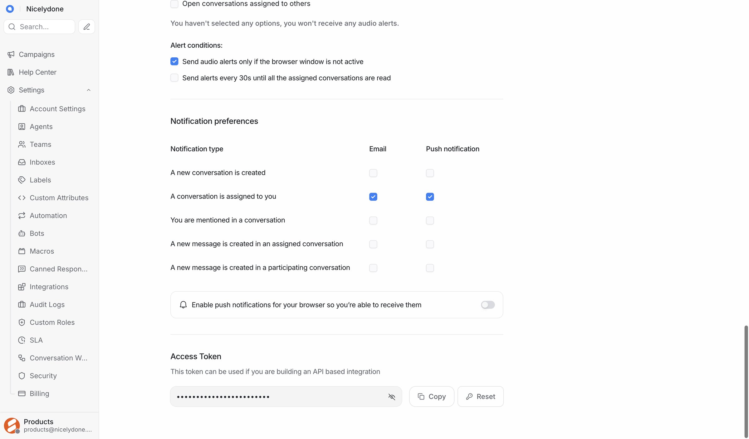 Chatwoot screen