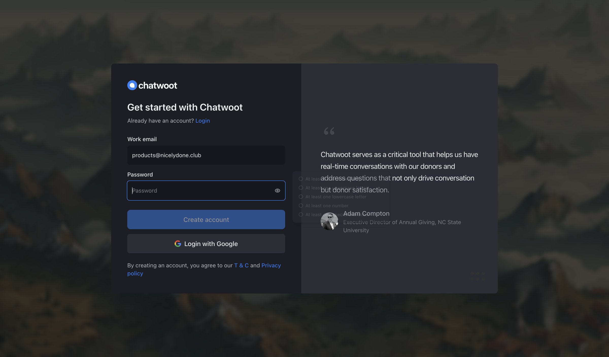 Chatwoot screen