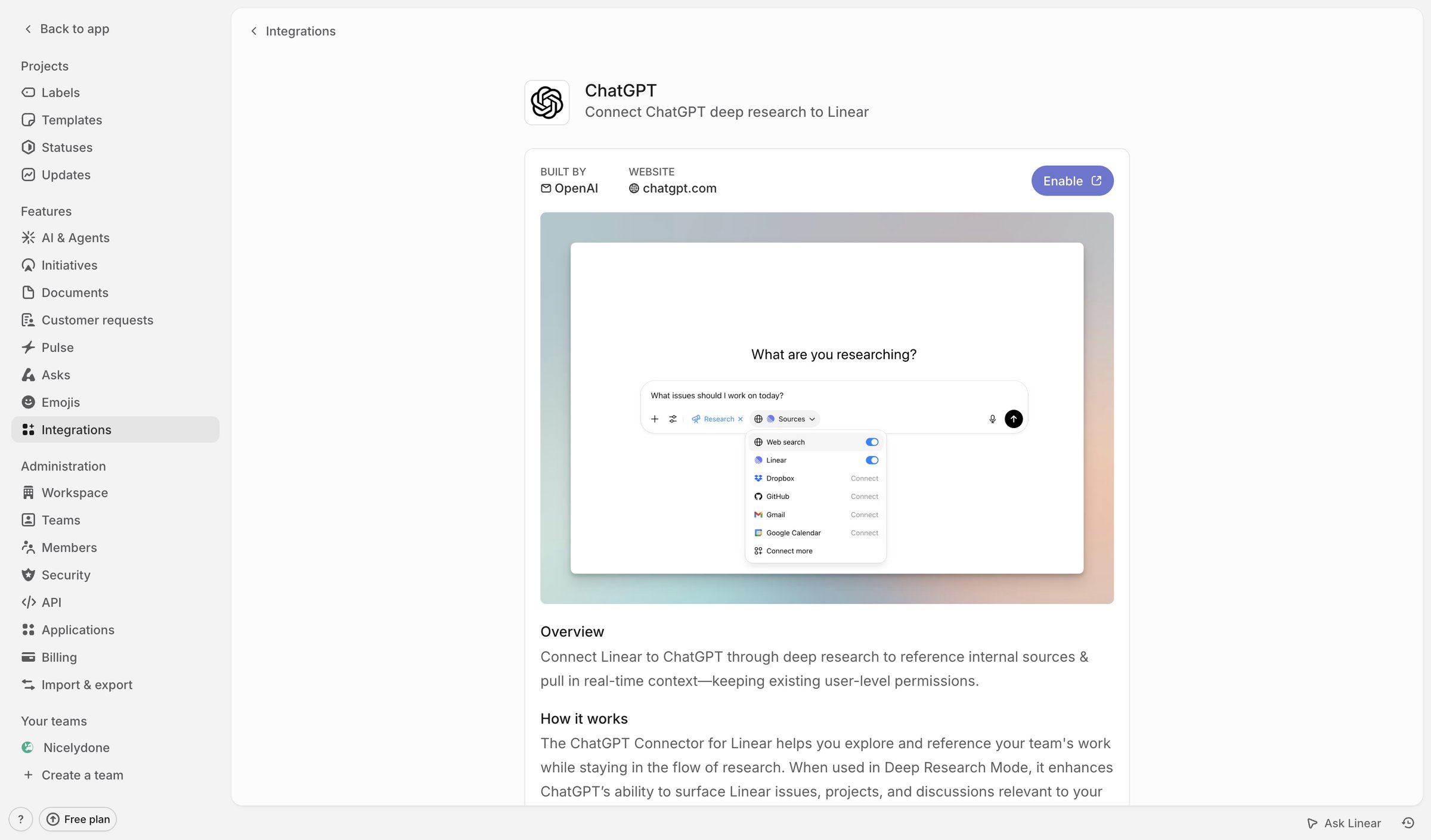 Linear - ChatGPT screen