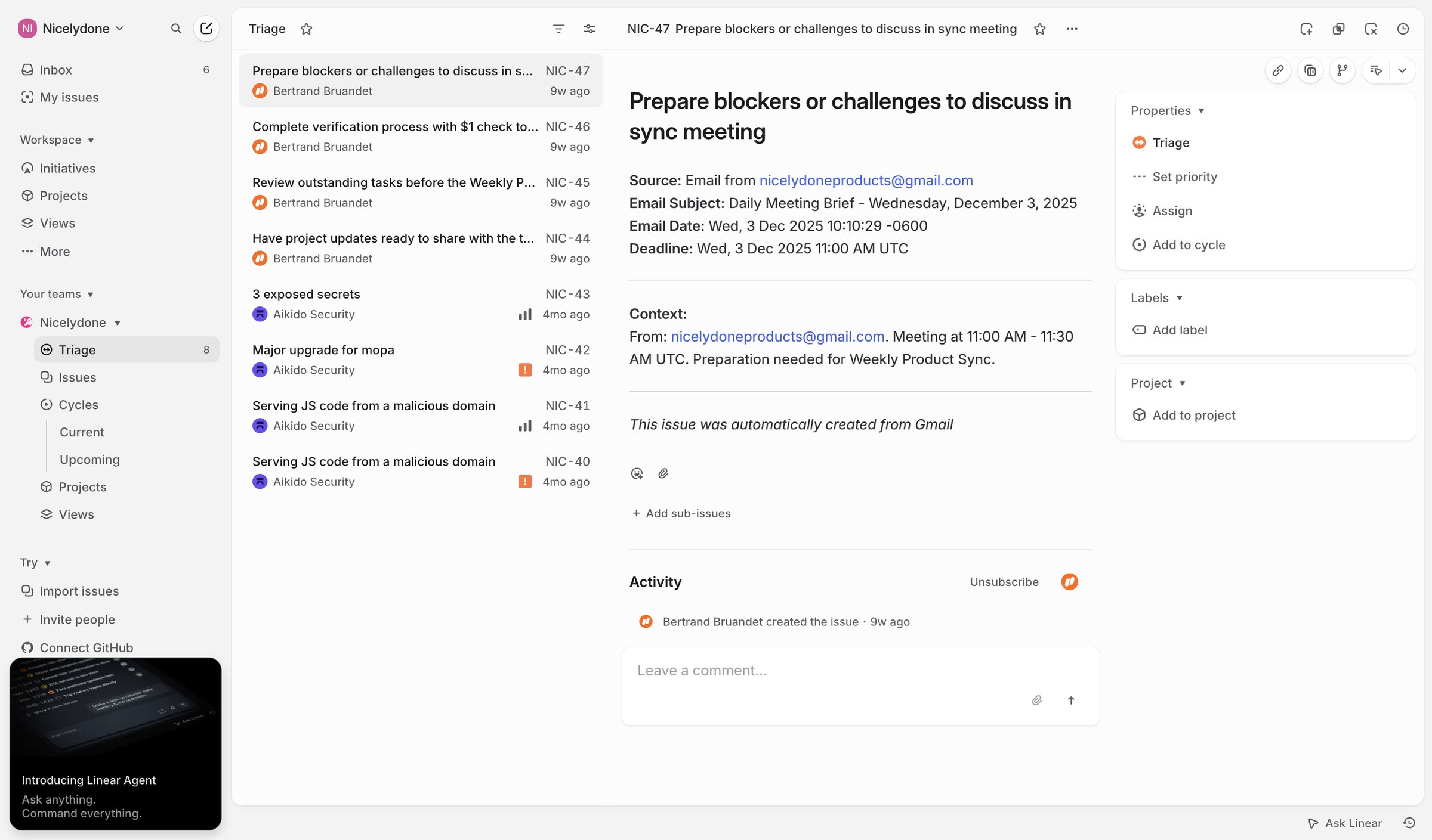 NIC-47 Prepare blockers or challenges to discuss in sync meeting from Linear