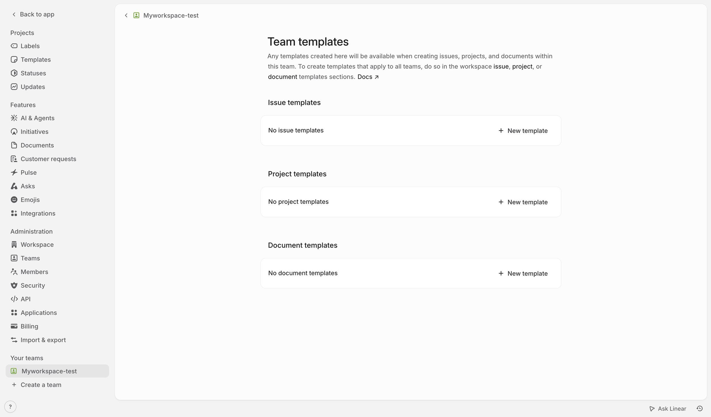 Myworkspace-test › Templates from Linear