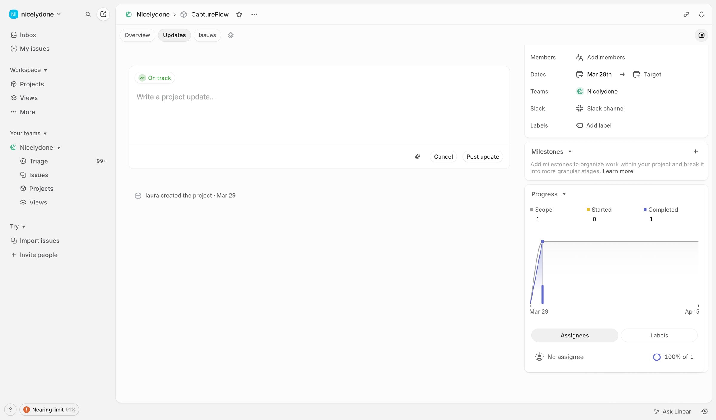 Linear - CaptureFlow › Updates screen