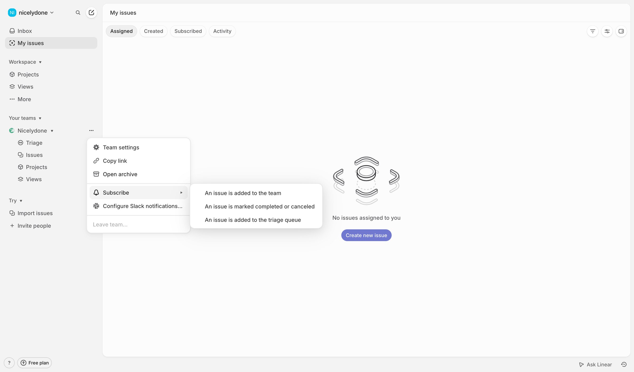 Linear - My issues › Assigned screen