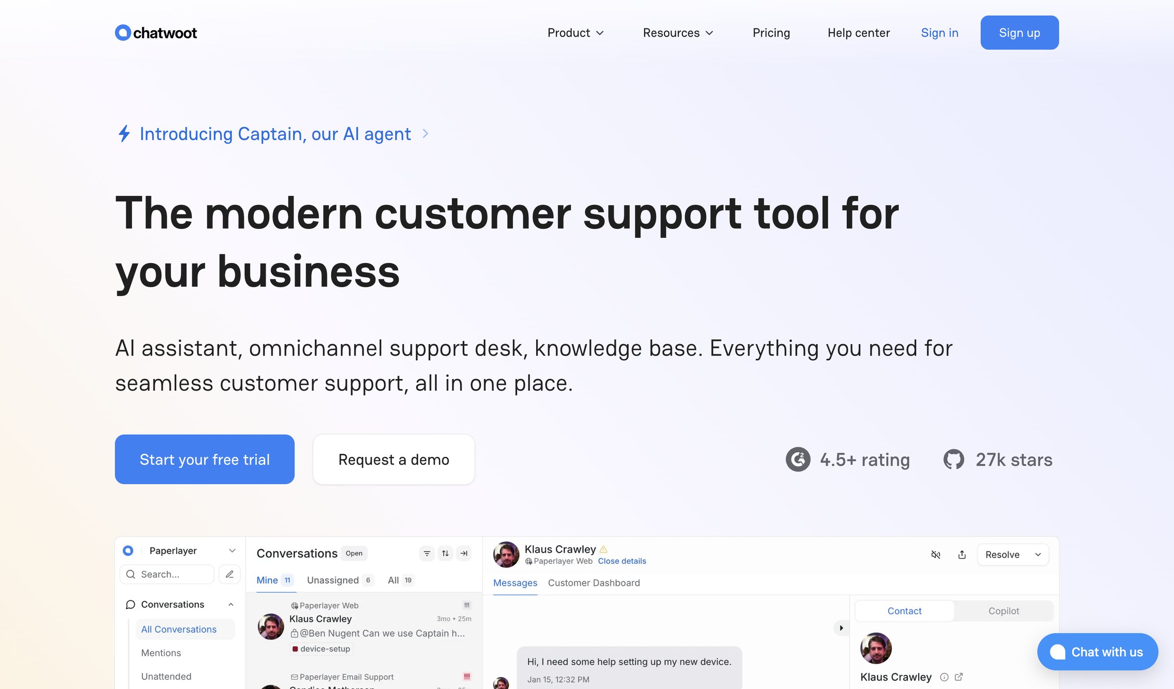 Chatwoot - Chatwoot: AI-powered, open-source customer support platform. Self-host or cloud. Alternative to Intercom & Zendesk. screen