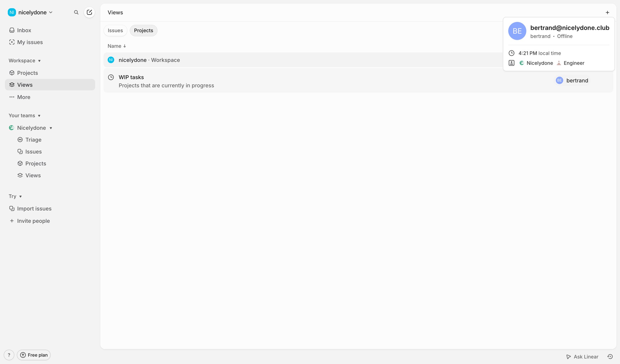 Projects from Linear