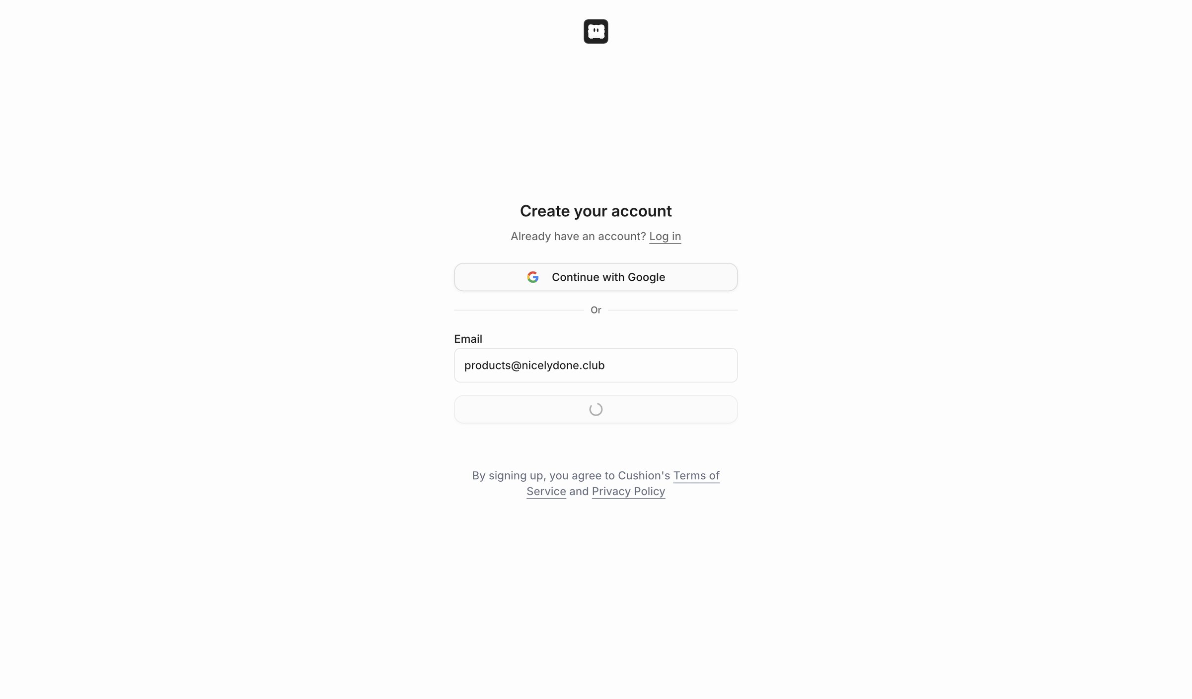 Cushion - Sign Up screen