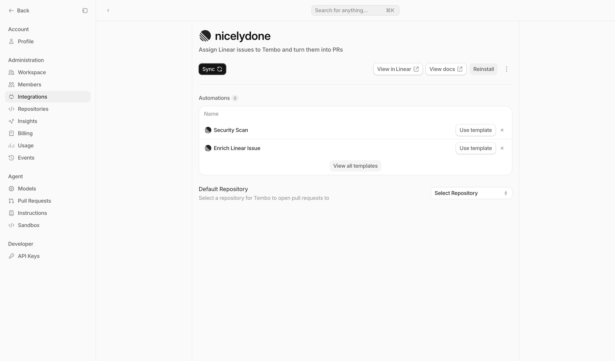 Configure Integration — Tembo from Tembo