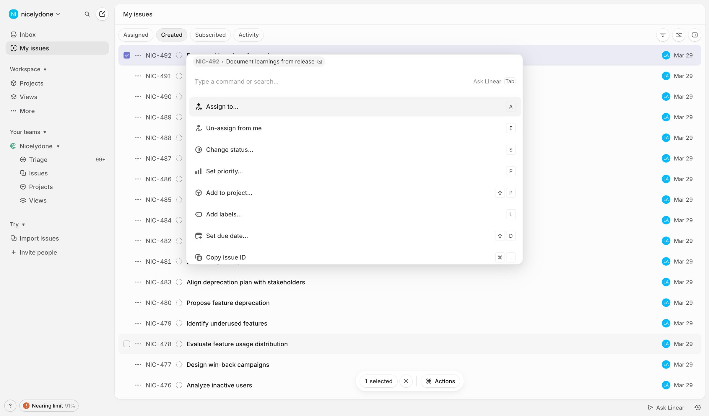 Linear - My issues › Created screen