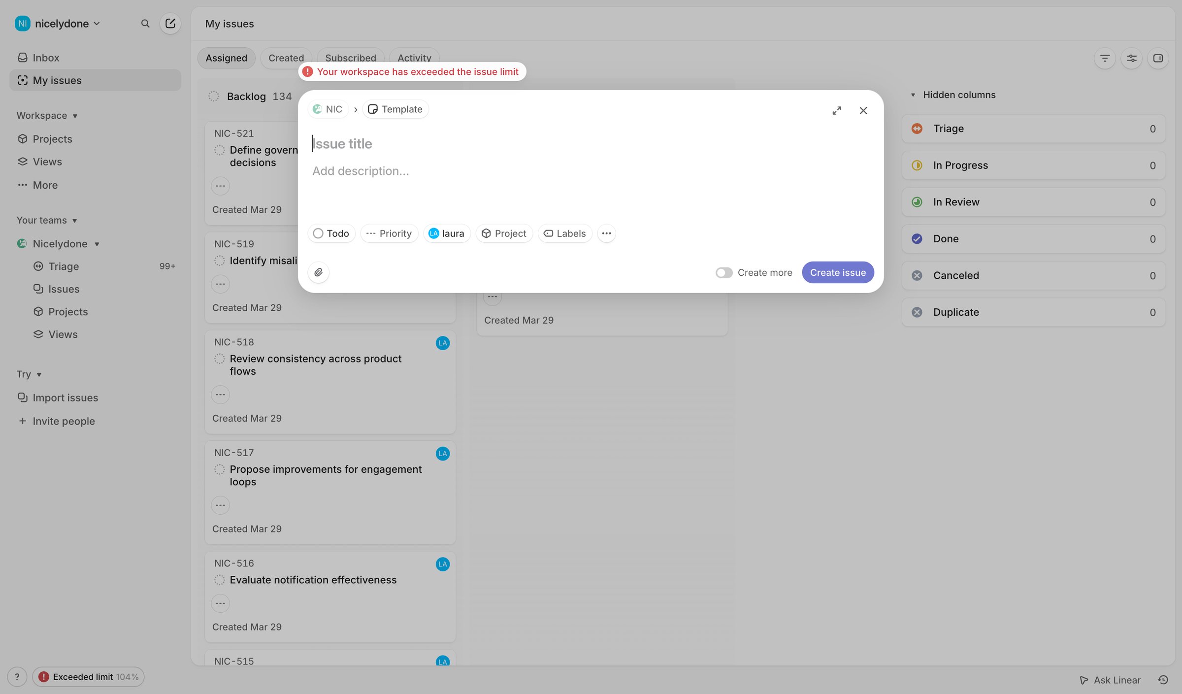 Linear - My issues › Assigned screen