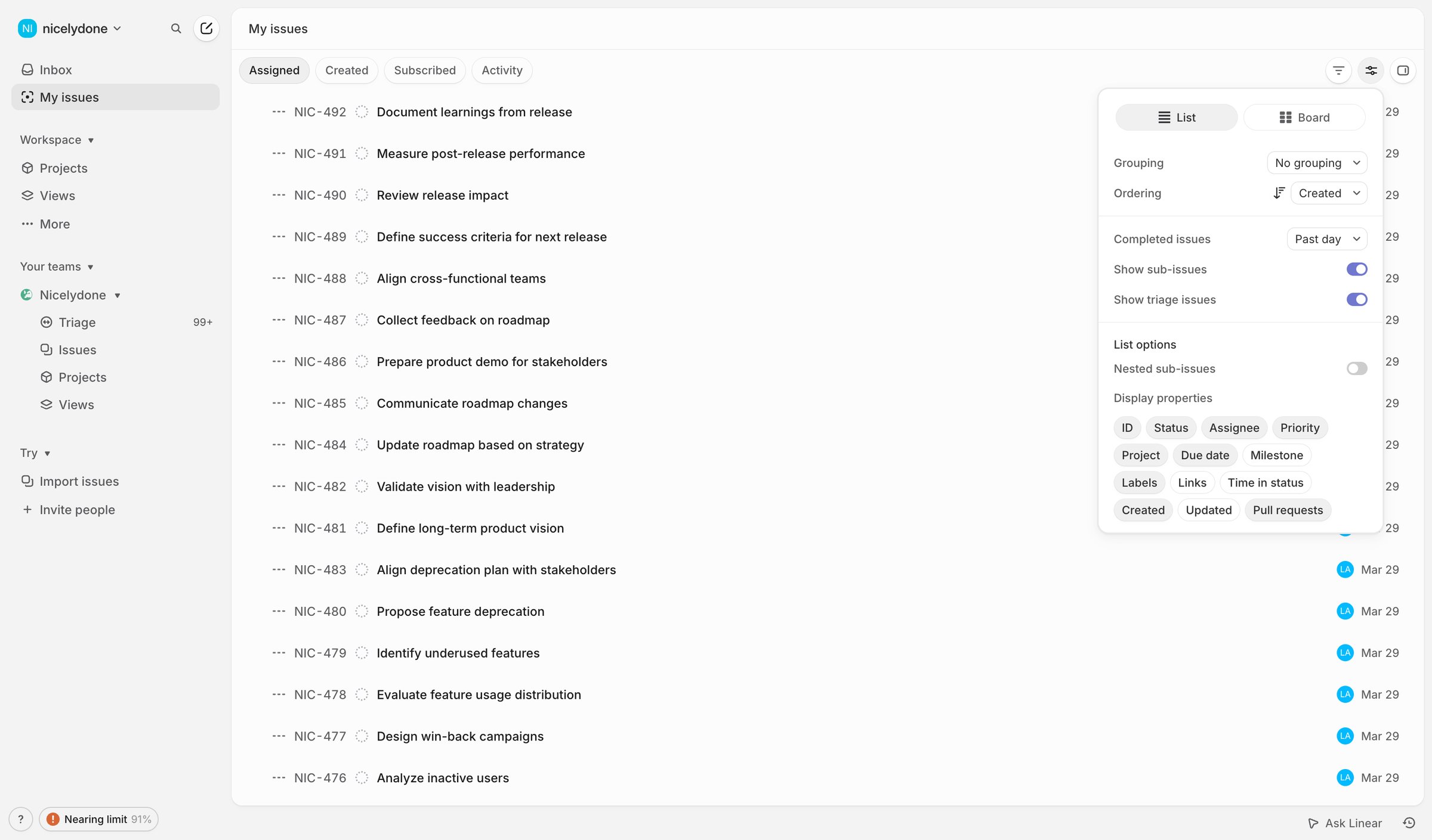 Linear - My issues › Assigned screen