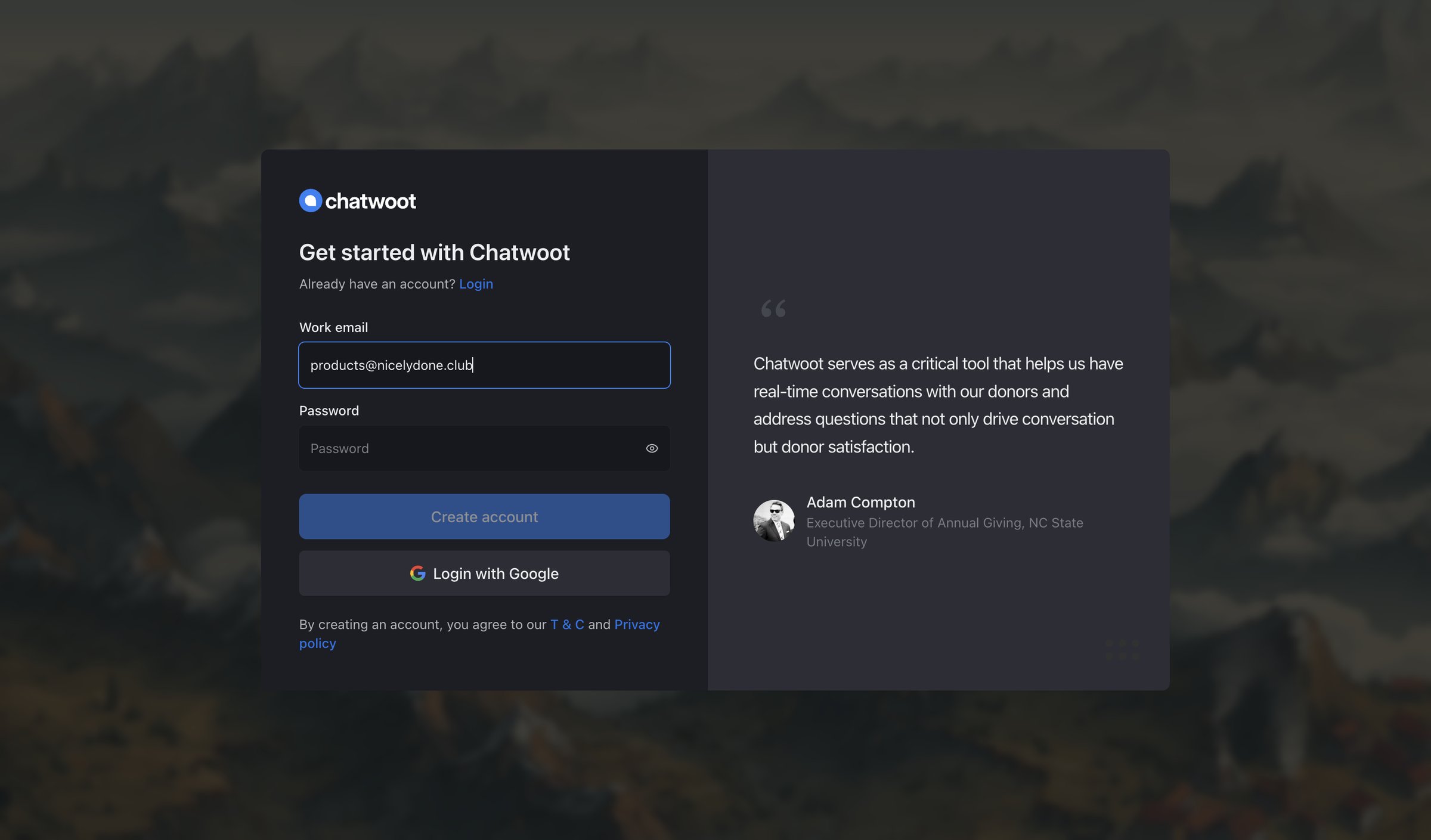 Chatwoot screen