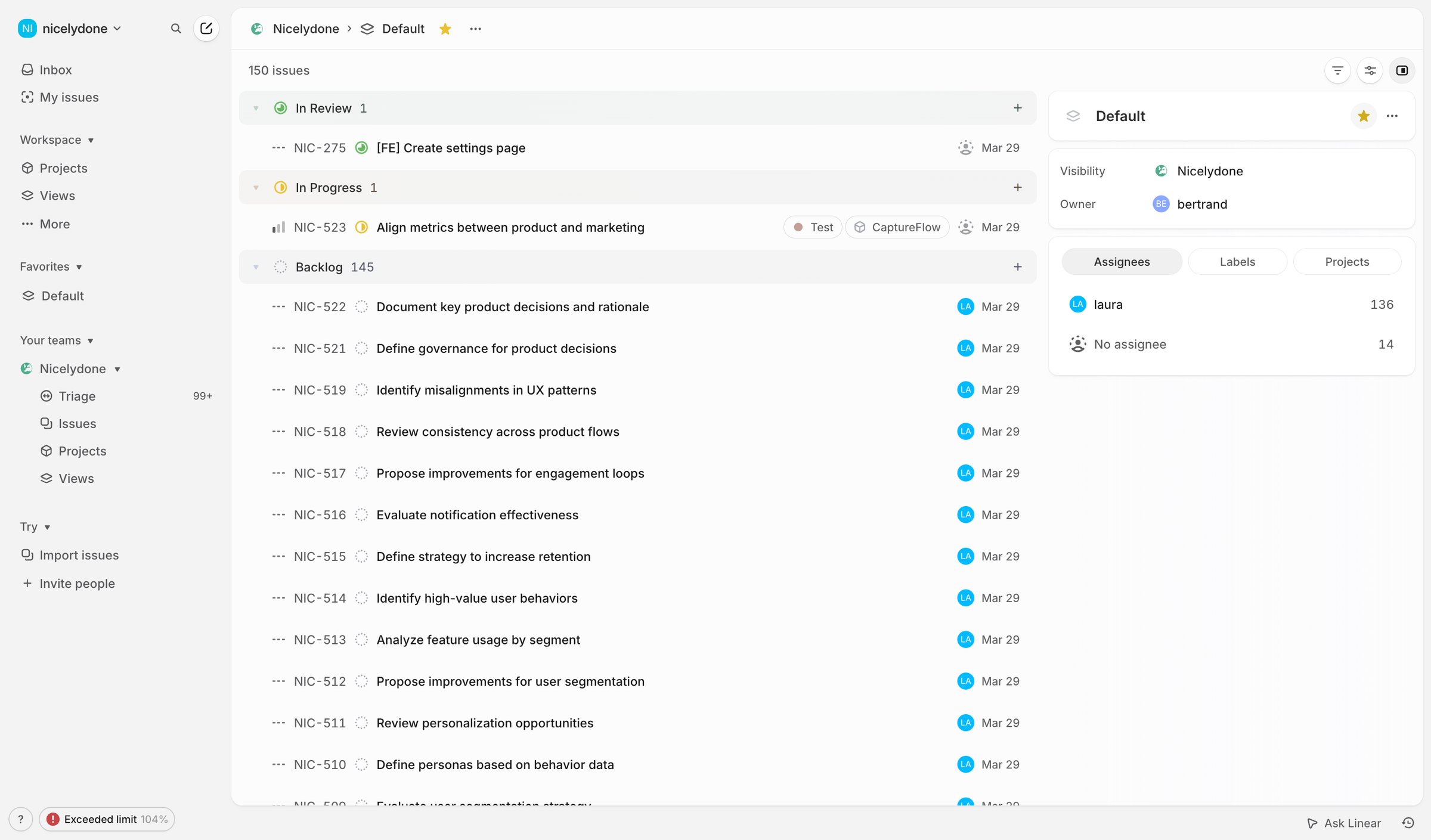 Linear - Default screen
