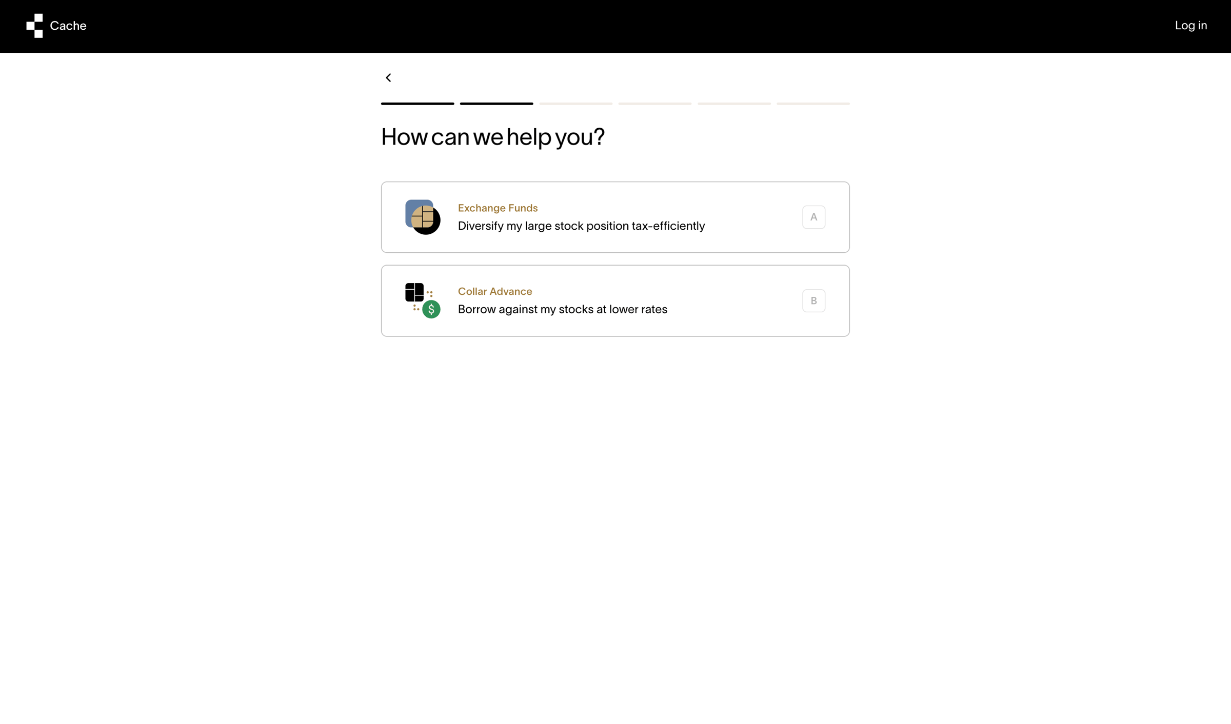 Cache - Cache – Get started screen