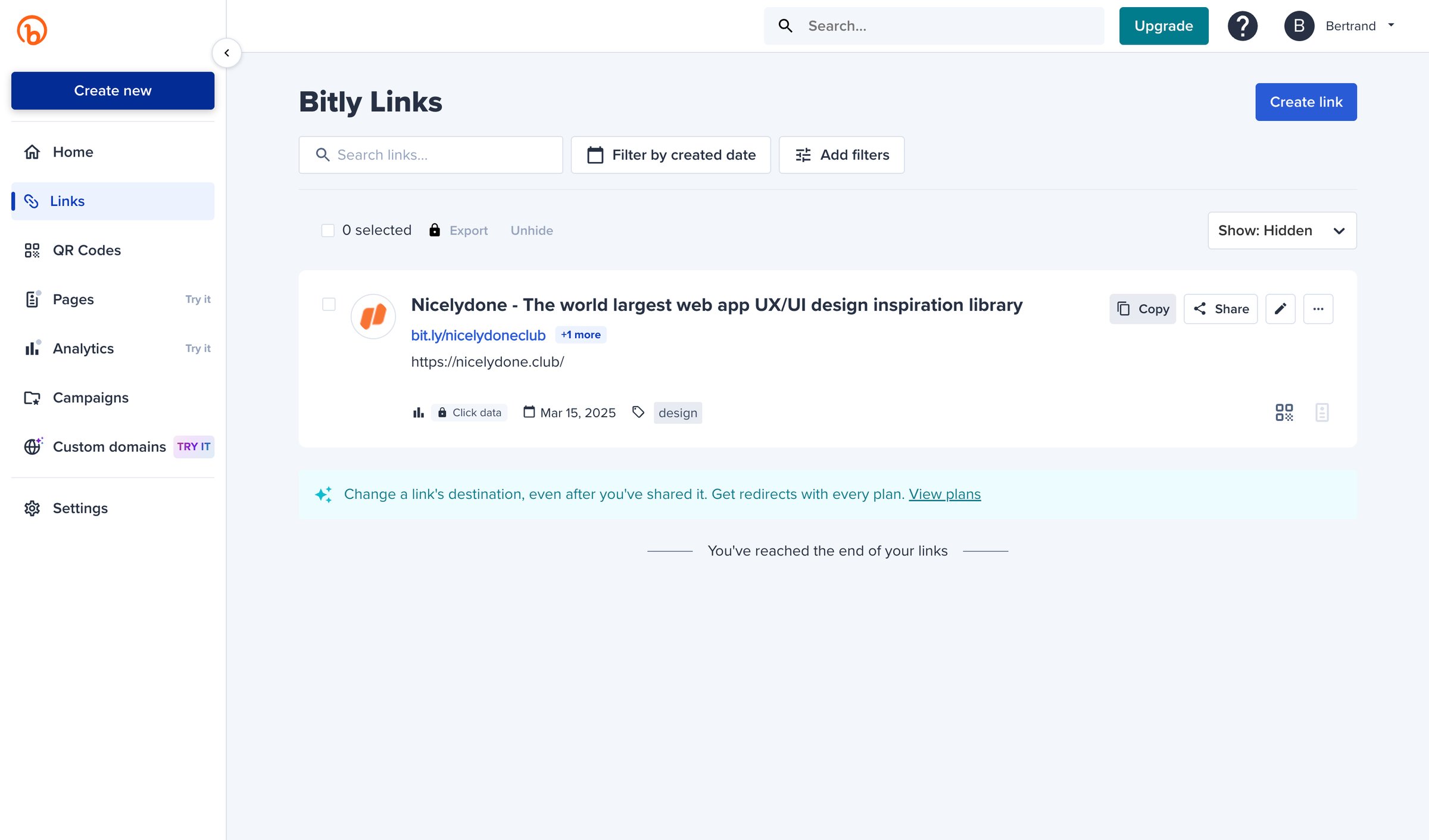 Bitly - Bitly | Links screen