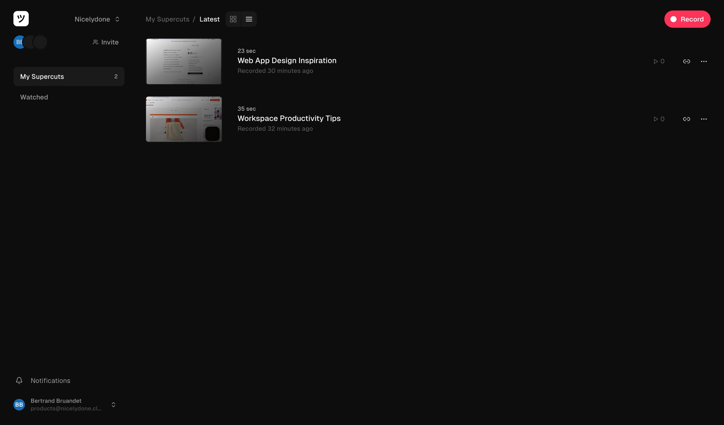 Supercut - Workspace screen