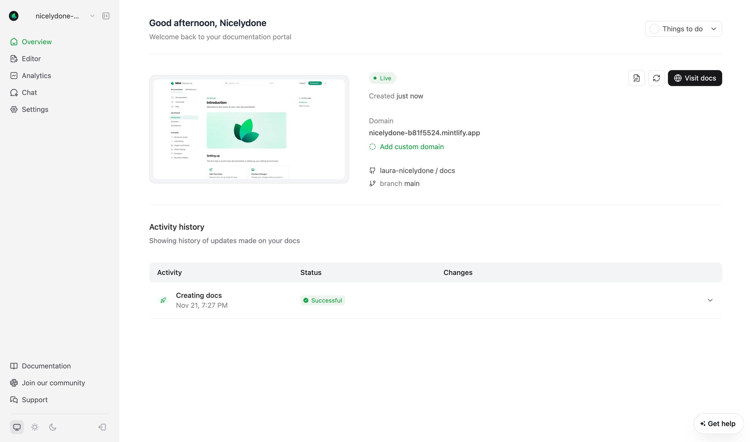 Mintlify - Dashboard - Mintlify screen