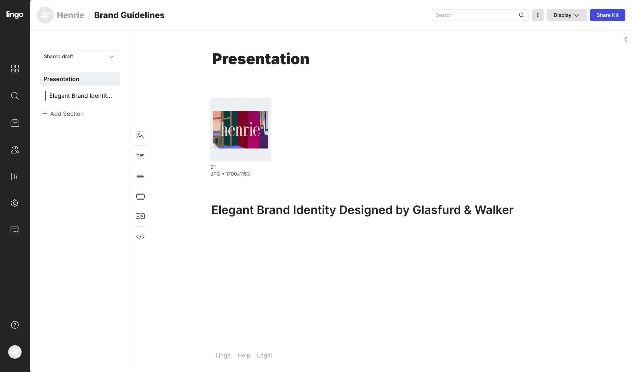 Lingo - Brand Guidelines: Presentation screen