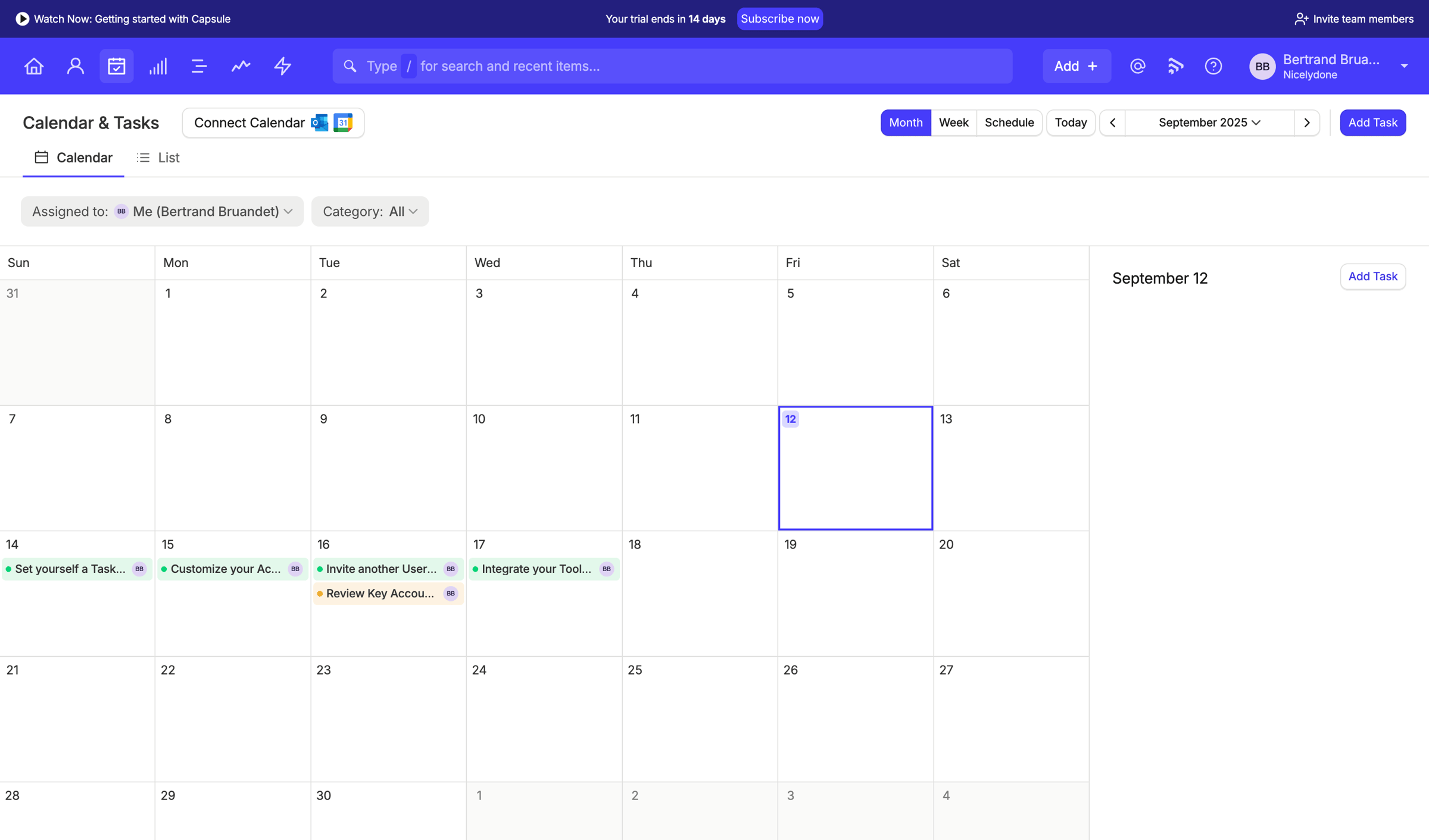 Capsule - Calendar | Nicelydone CRM screen