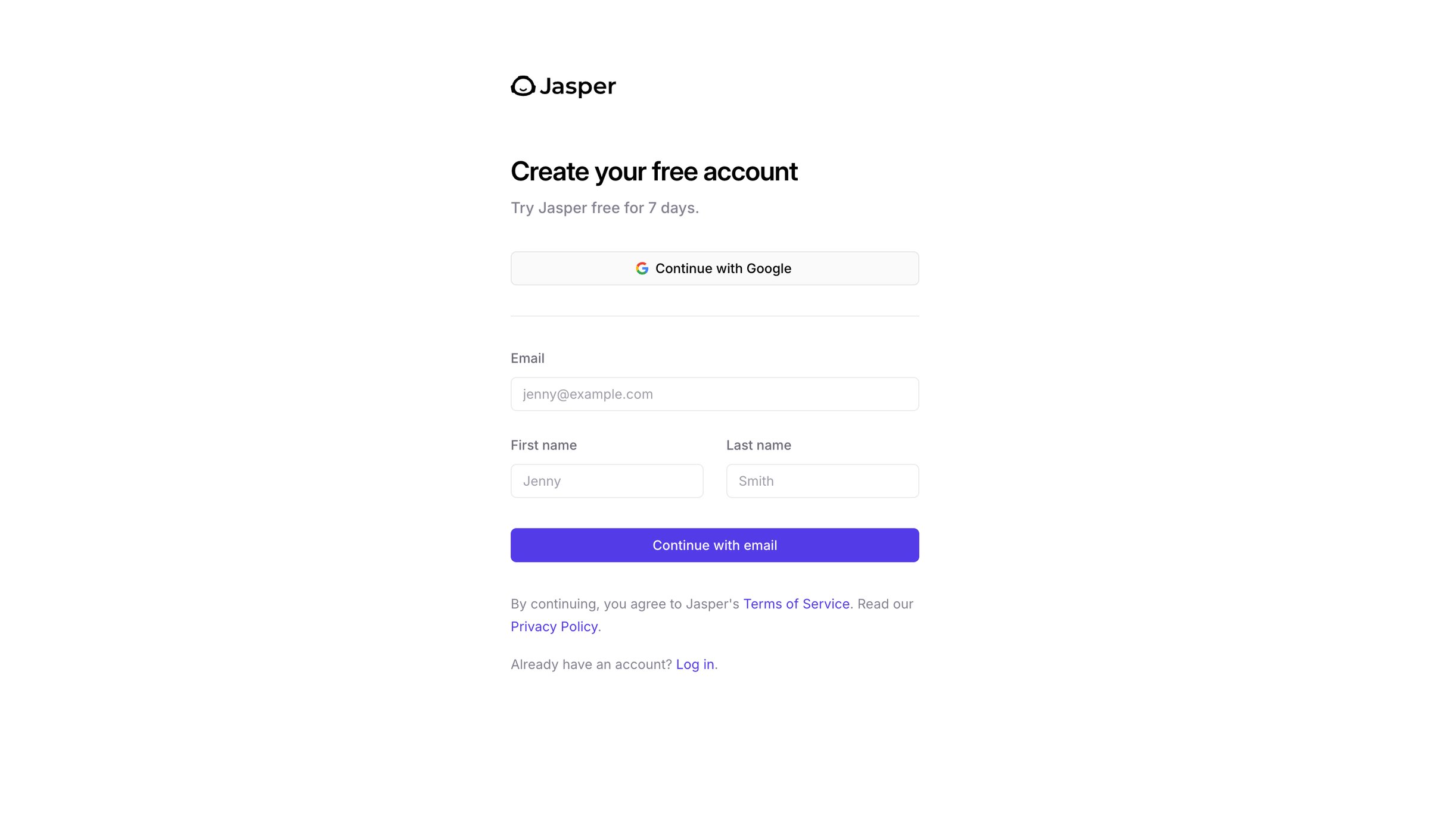 Jasper - Sign up - Jasper screen