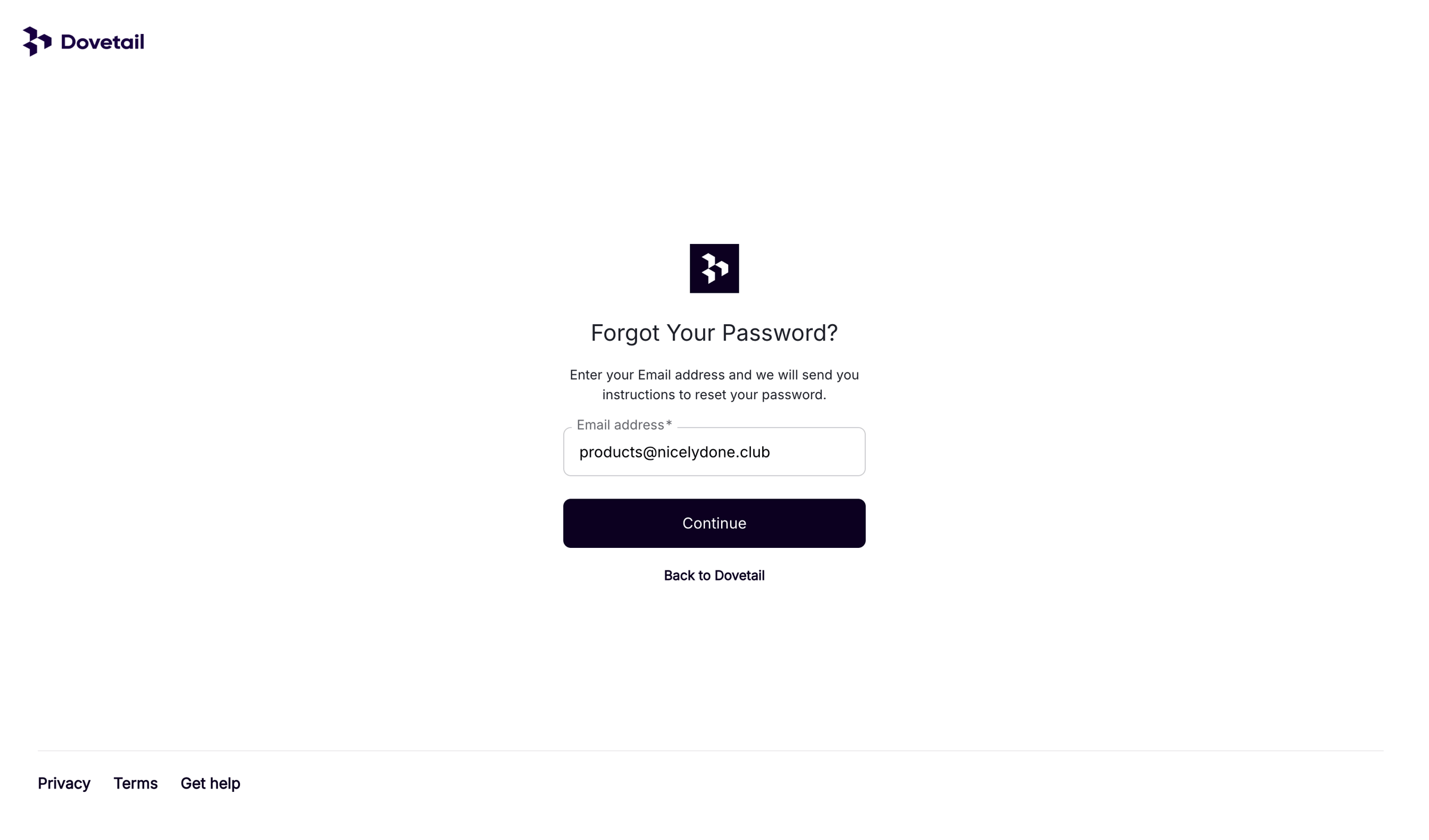 Dovetail - Log in – Dovetail screen