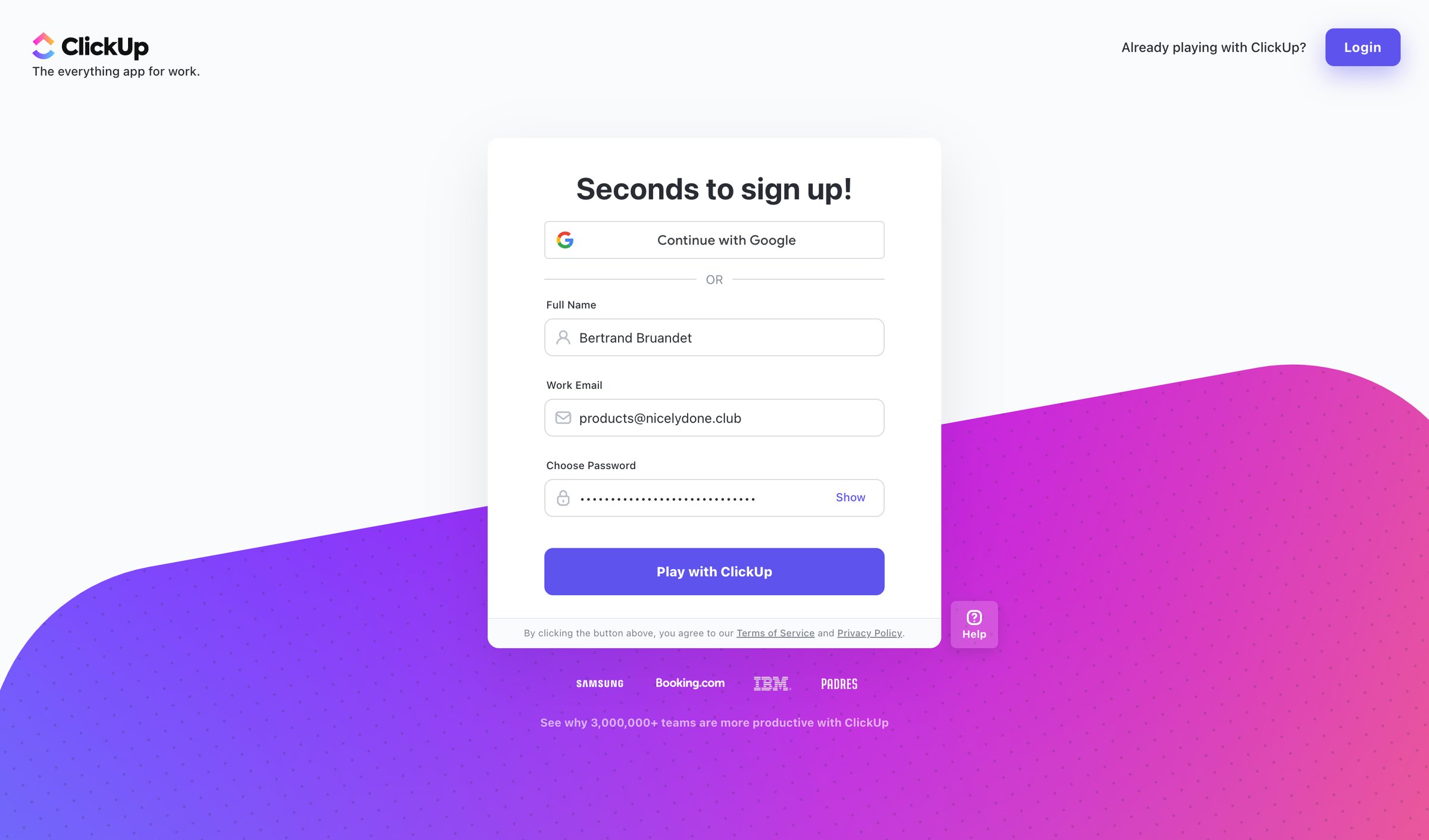 ClickUp - Signup screen