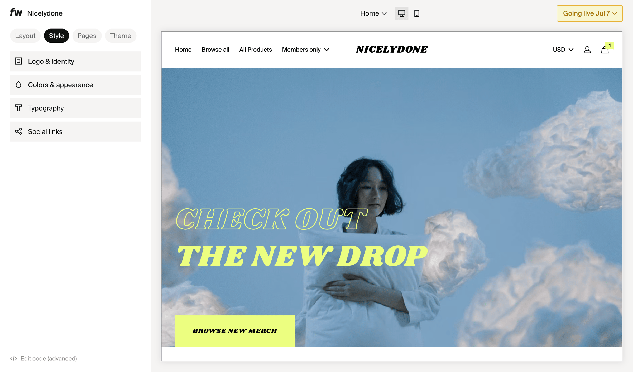 Fourthwall - Site design – Dashboard screen