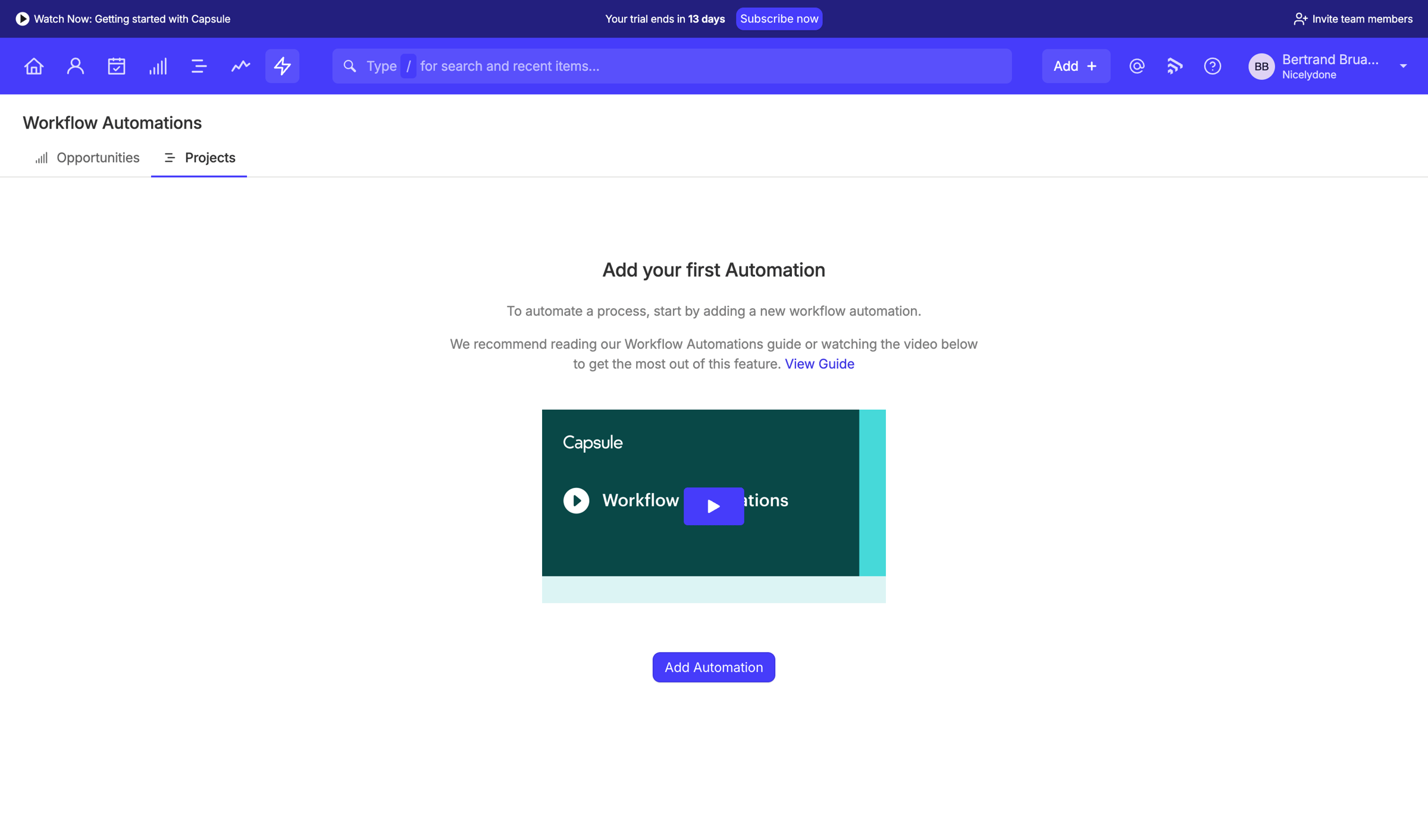 Capsule - Workflow Automations | Nicelydone CRM screen