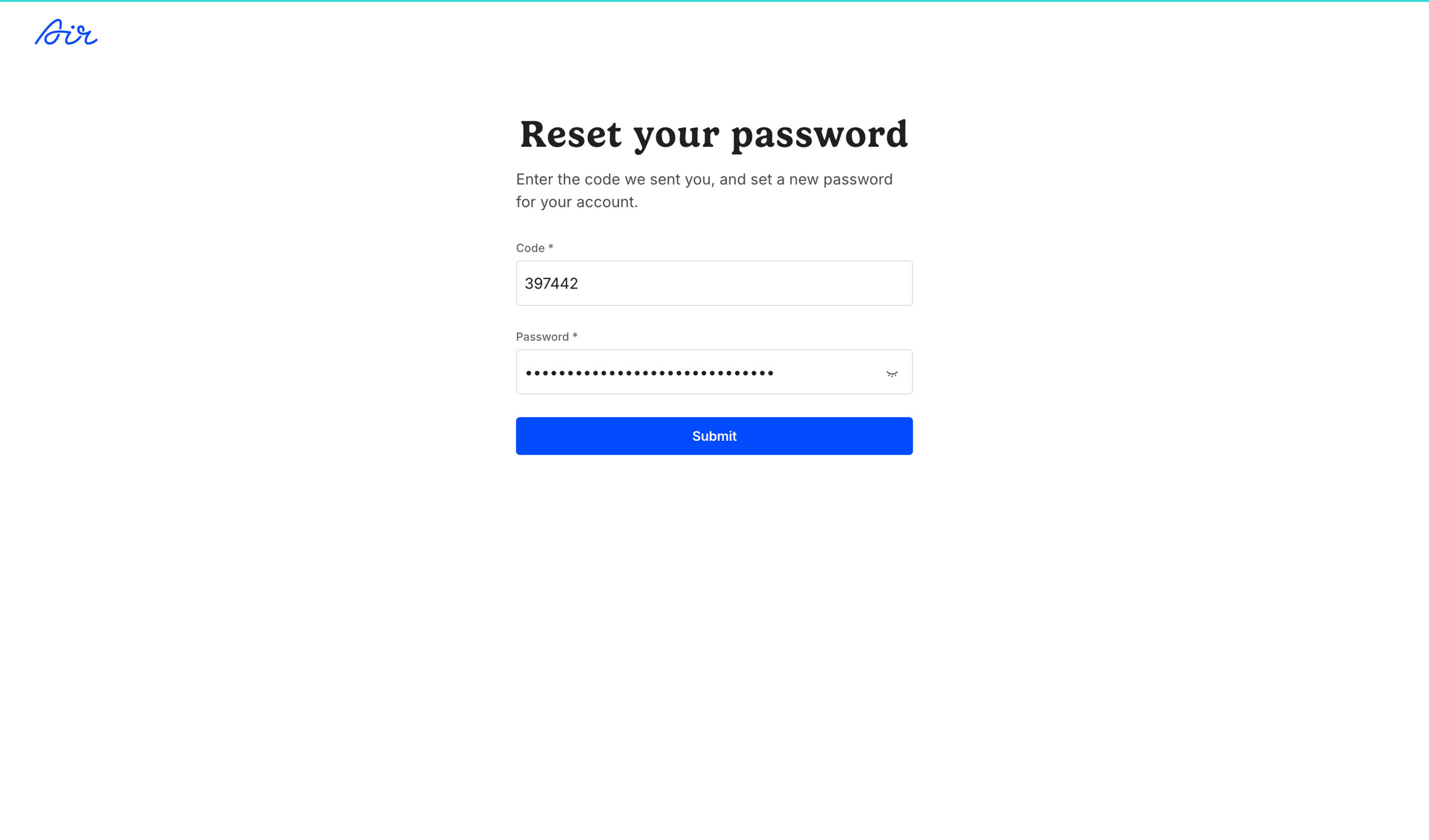 Air - Forgot password / Air screen